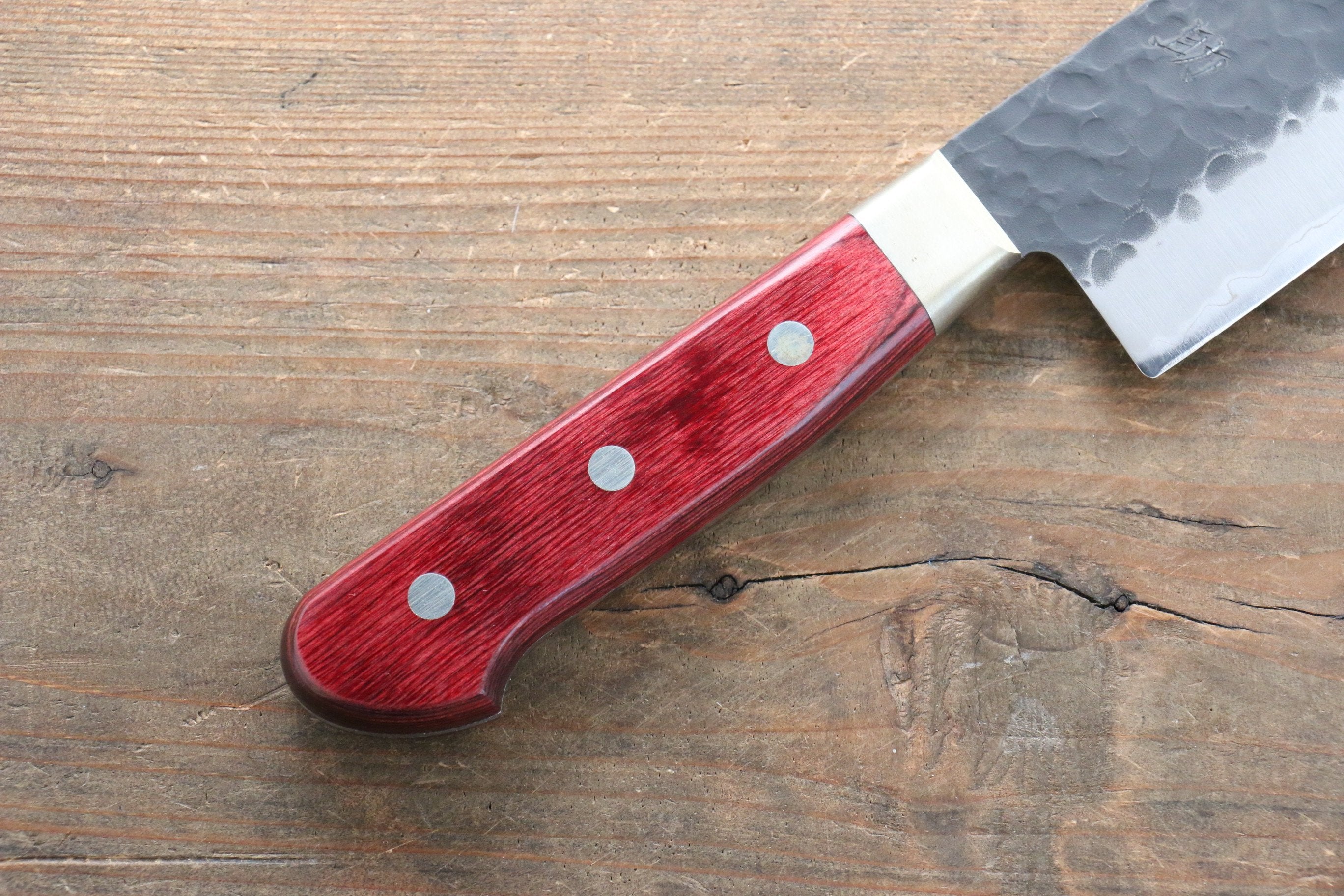 Seisuke Kurobeni Blue Super Hammered Kurouchi Kiritsuke Gyuto Japanese Chef Knife 240mm - Red Pakka Wood Handle - Professional Kitchen Knife for Sushi, Meat Cutting & Precision Cooking