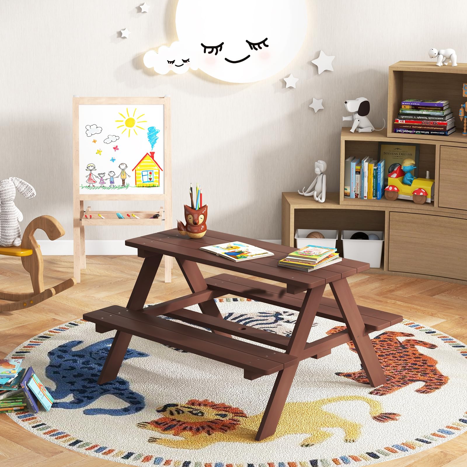 Olakids Kids Picnic Table Set - Outdoor Wooden Toddler Table & Chairs with Removable Umbrella - Children's Activity Furniture for Patio, Garden, Backyard - Perfect for Outdoor Playdates, Birthday Parties & Family Gatherings
