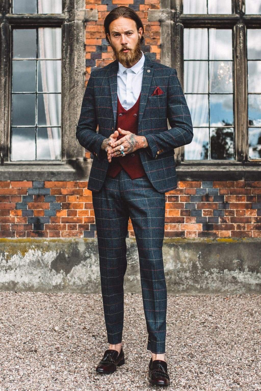 Marc Darcy Eton Navy Blue Tweed Check 3-Piece Suit for Men | Classic British Style Formal Wear | Perfect for Weddings, Business Meetings & Special Occasions
