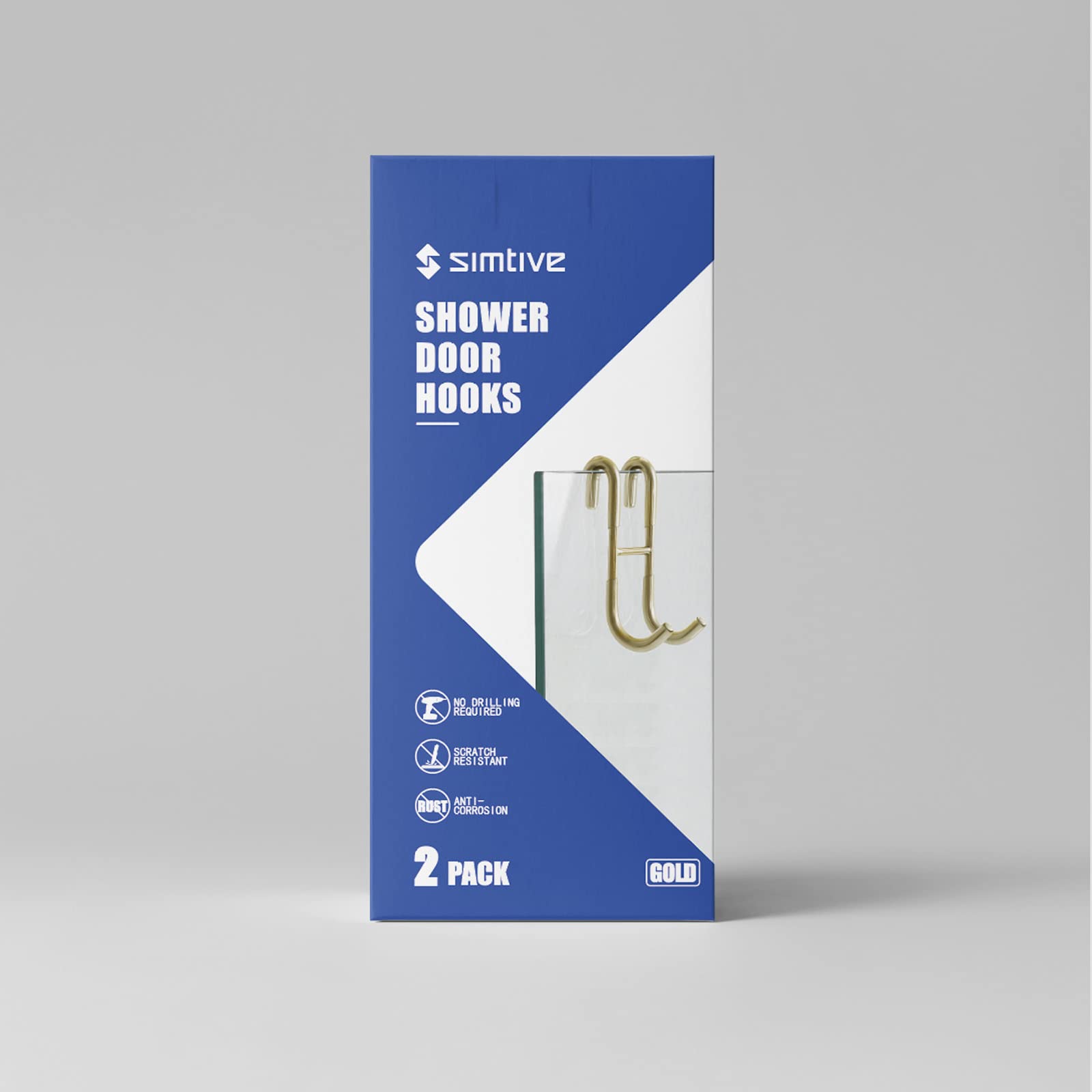 Simtive Gold Shower Door Squeegee Hooks for Towel & Bathroom Accessories (2-Pack) - Perfect for Frameless Glass Shower Doors & Spa-Like Bathroom Organization