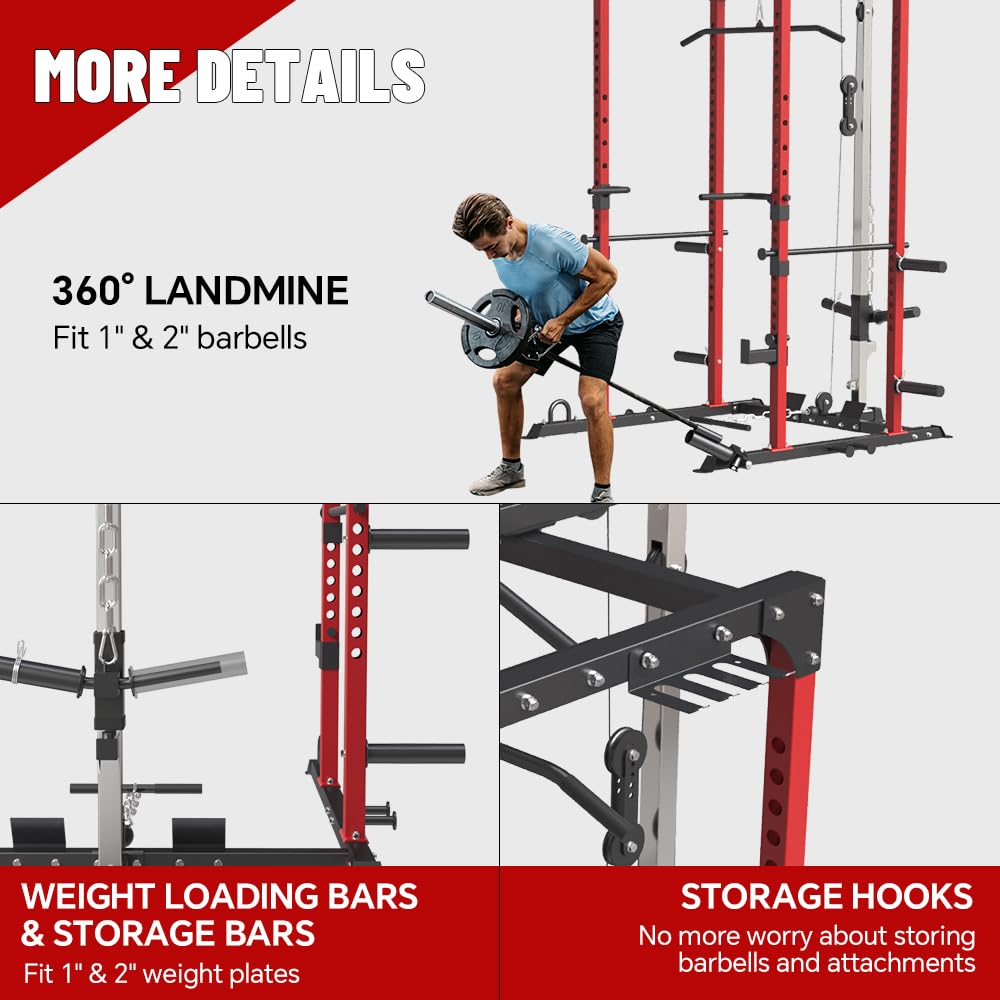Heavy Duty Power Cage - Multi-Functional Power Rack with LAT Pulldown System & Cable Pulley for Full Body Workout | Squat Rack with Lever Arm, Belt Squat & Weight Plate Storage | Perfect for Home Gym Strength Training & CrossFit Workouts