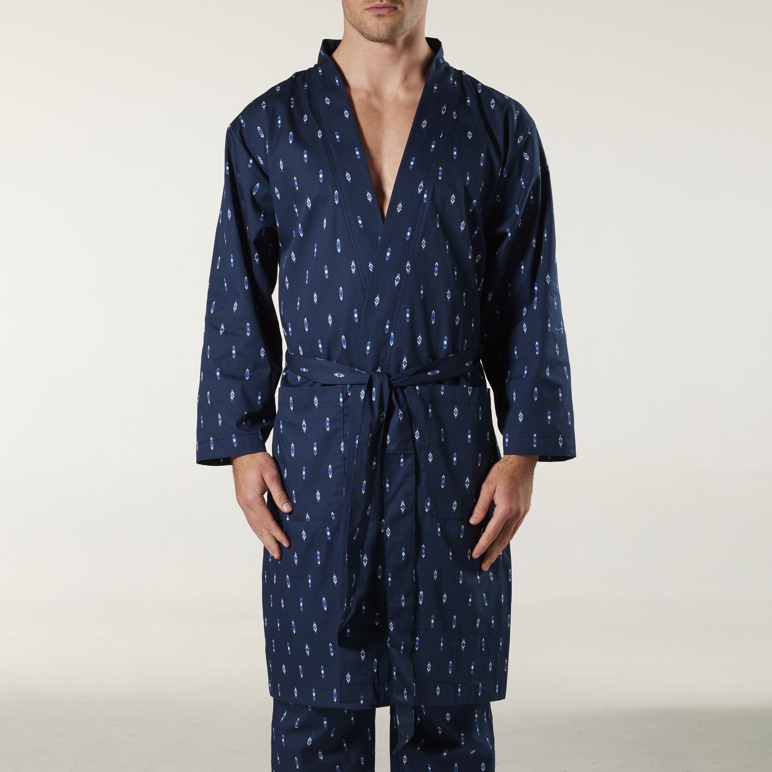 Men's Flint Cotton Robe Navy Blue - Soft & Comfortable Bathrobe for Spa, Lounge & Relaxation at Home