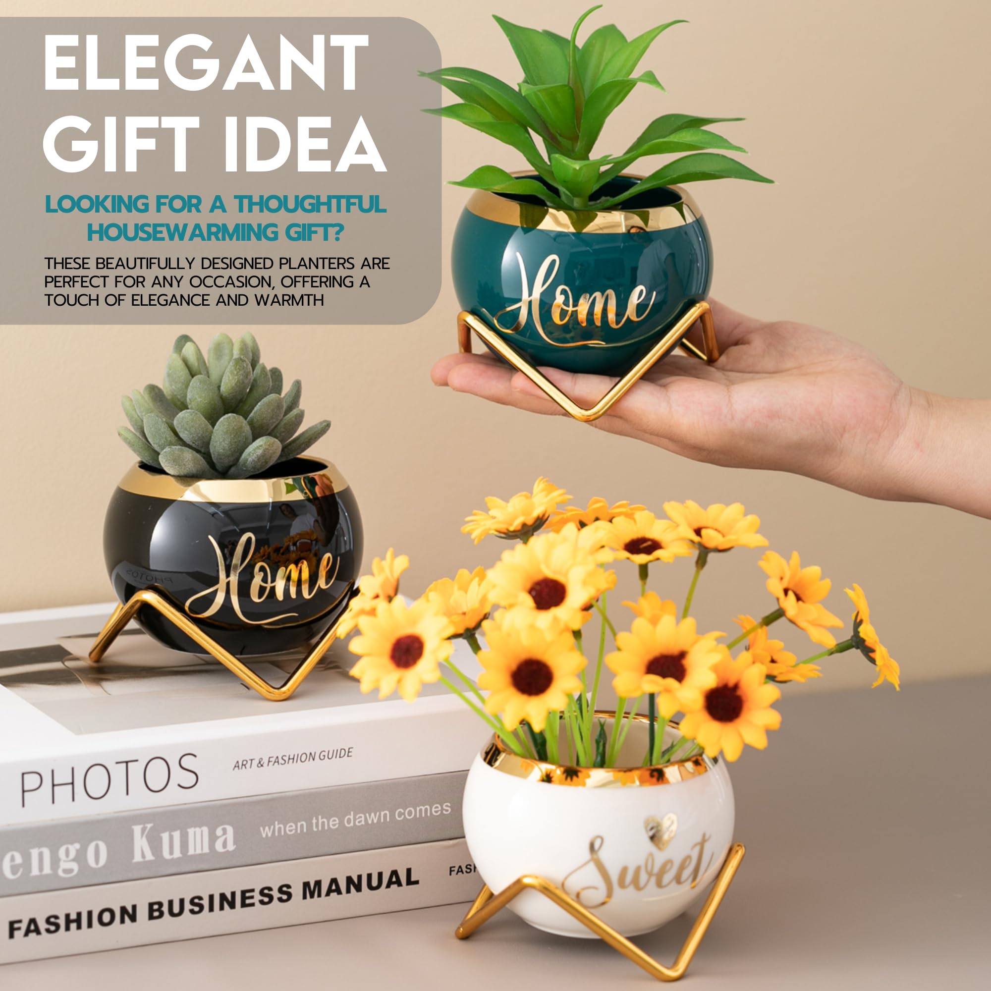 Best Housewarming Gifts for New Home - Farmhouse Style Succulent Plant Pots Set of 3 | Perfect for Living Room Decor, Home Essentials & Plant Lovers