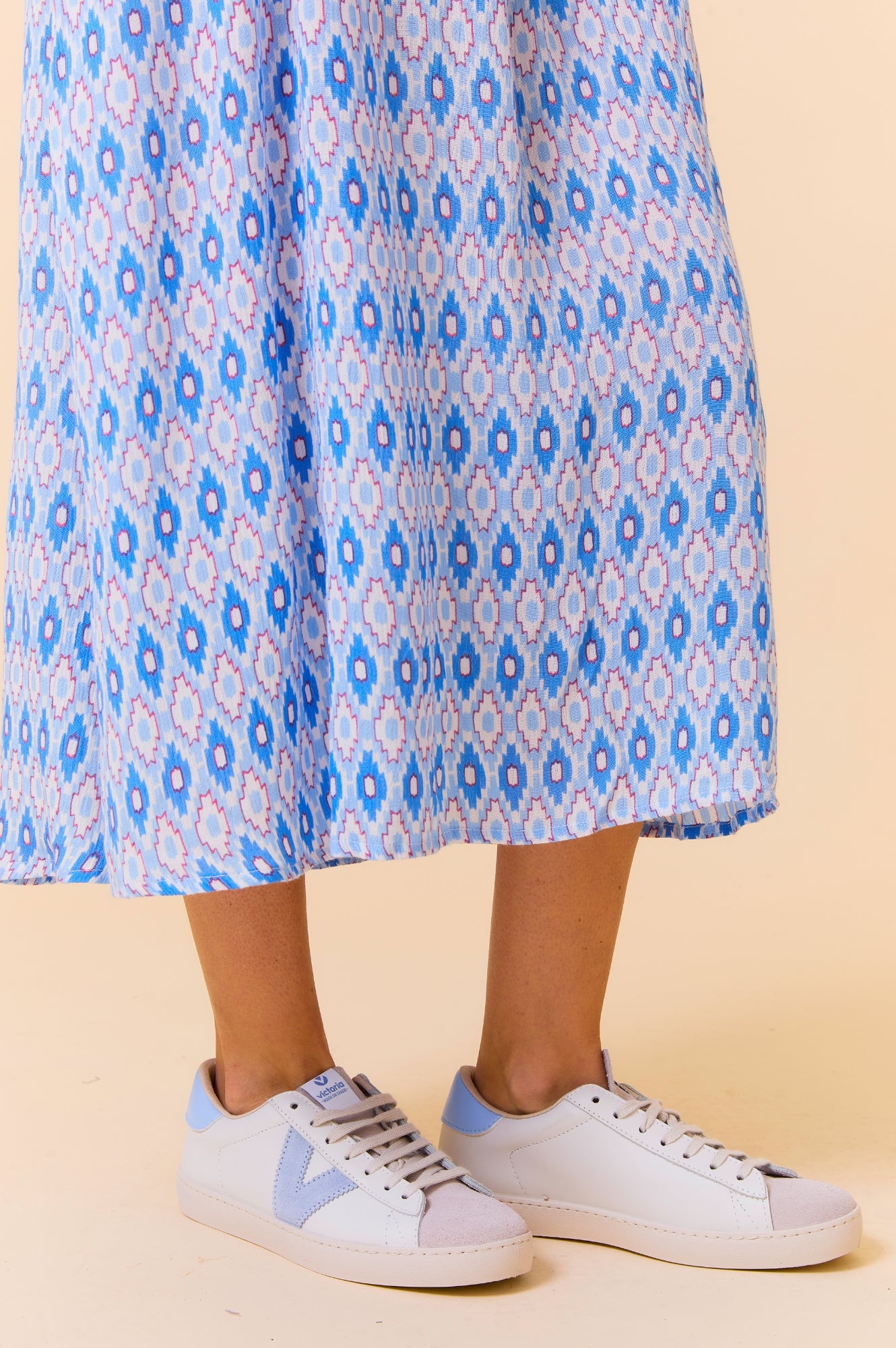 Camila Dress - Aztec Print Light Blue & Red Floral Maxi Dress for Women | Boho Chic Summer Dress for Beach, Vacation & Casual Wear