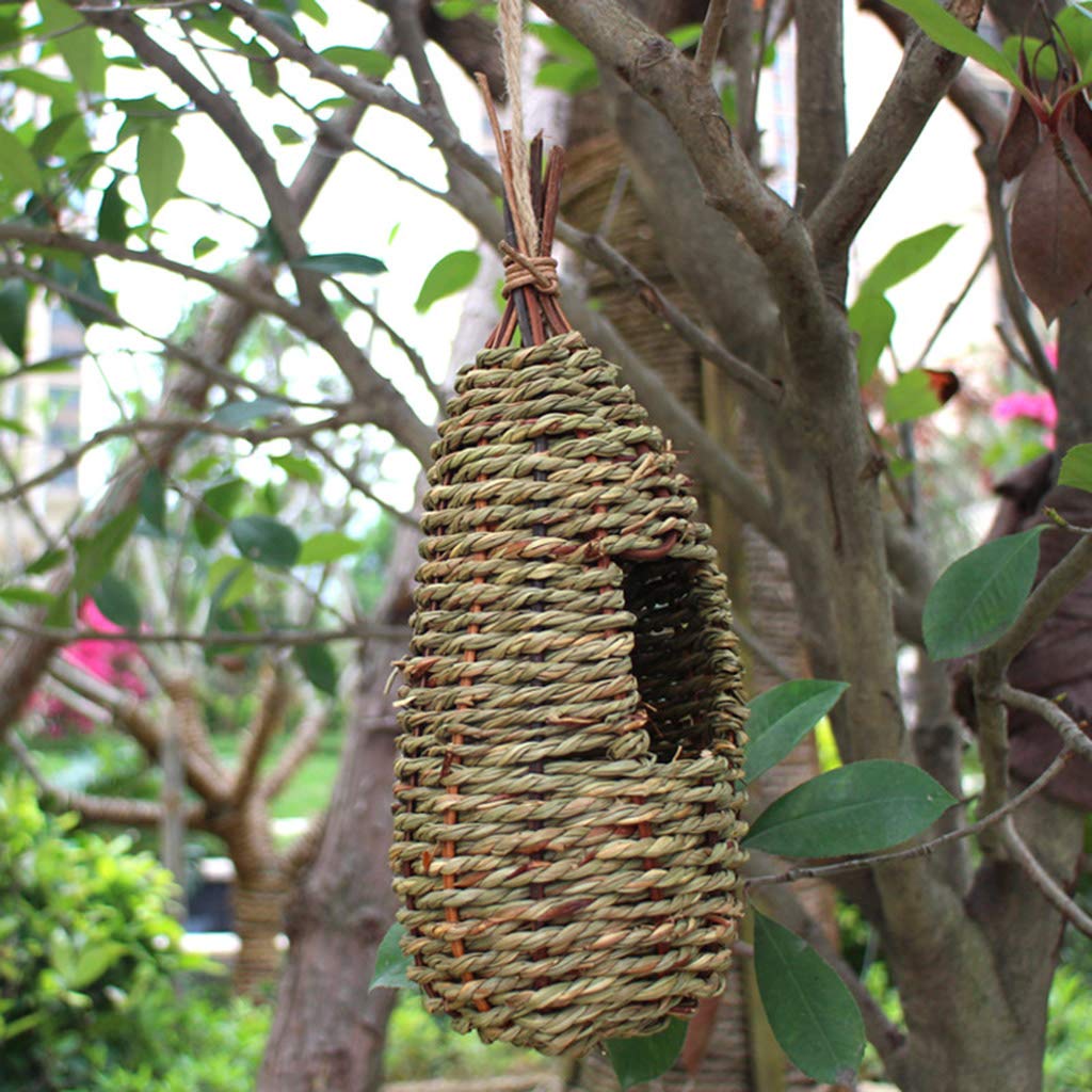 Natural Fiber Hanging Bird House for Finches - Outdoor Bird Nest Hut, Cage Shelter & Hideaway - Perfect for Garden, Patio, and Backyard Bird Watching