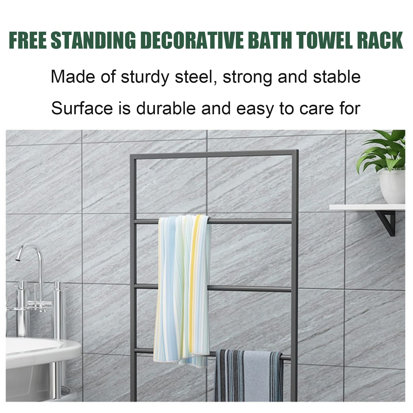 4-Tier Freestanding Metal Bathroom Towel Rack with Storage Shelf - Heavy Duty Clothes Drying Rack for Laundry Room, Poolside & Beach Blanket Holder - Space-Saving Floor Towel Organizer for Bathroom, Bedroom & Dorm Decor