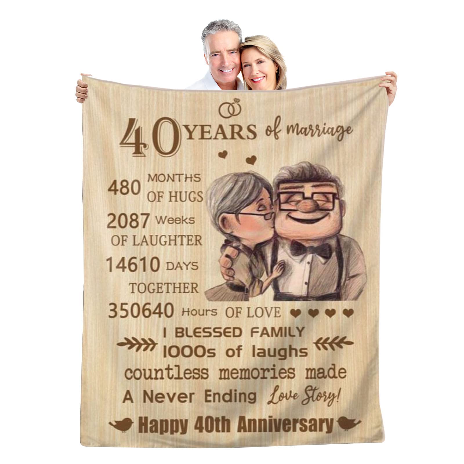40th Anniversary Blanket 80''X60'' - Romantic Ruby Anniversary Gift for Couples, Parents & Husband - Soft Fleece Throw for 40 Years of Marriage - Perfect for Snuggling, Home Decor & Anniversary Celebrations