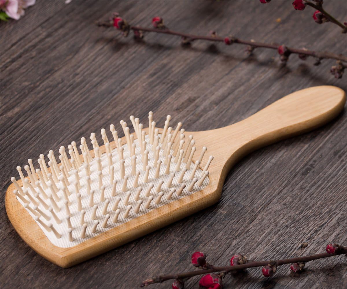 Ghelonadi Wooden Paddle Hair Brush for Women - Detangling Wet & Dry Hair, Scalp Massage with Cushion Airbag - Ideal for Thick, Thin & Curly Hair - Perfect for Blow Drying & Daily Hair Care (1pc)