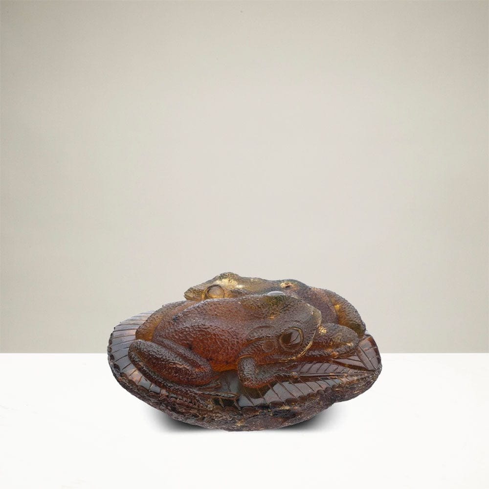 Hand Carved Samora Amber Twin Frog Figurine - Authentic Mexican Artisan Craft - Home Decor & Gift Idea