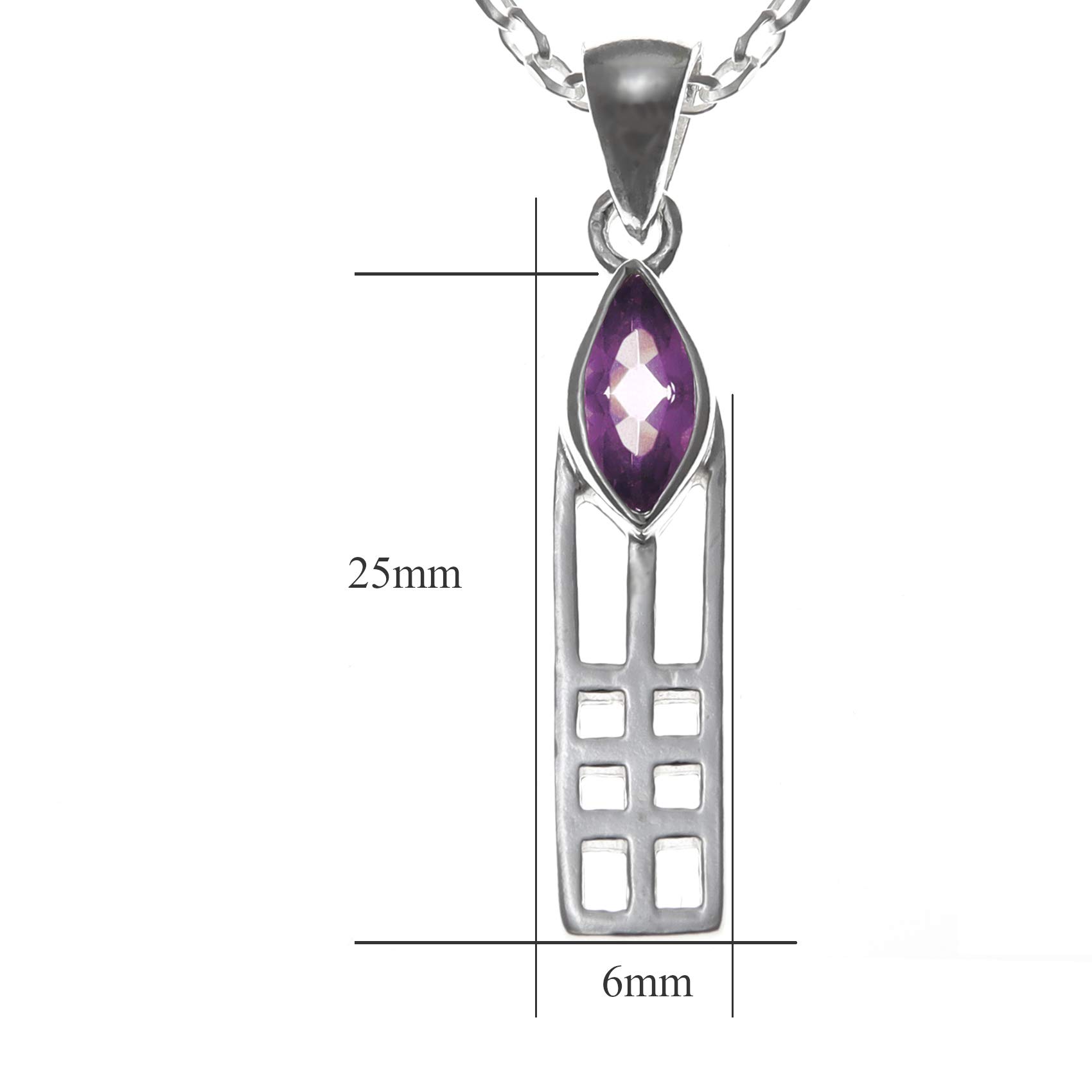 925 Sterling Silver & Amethyst Charles Rennie Mackintosh Pendant Necklace for Women - 18
