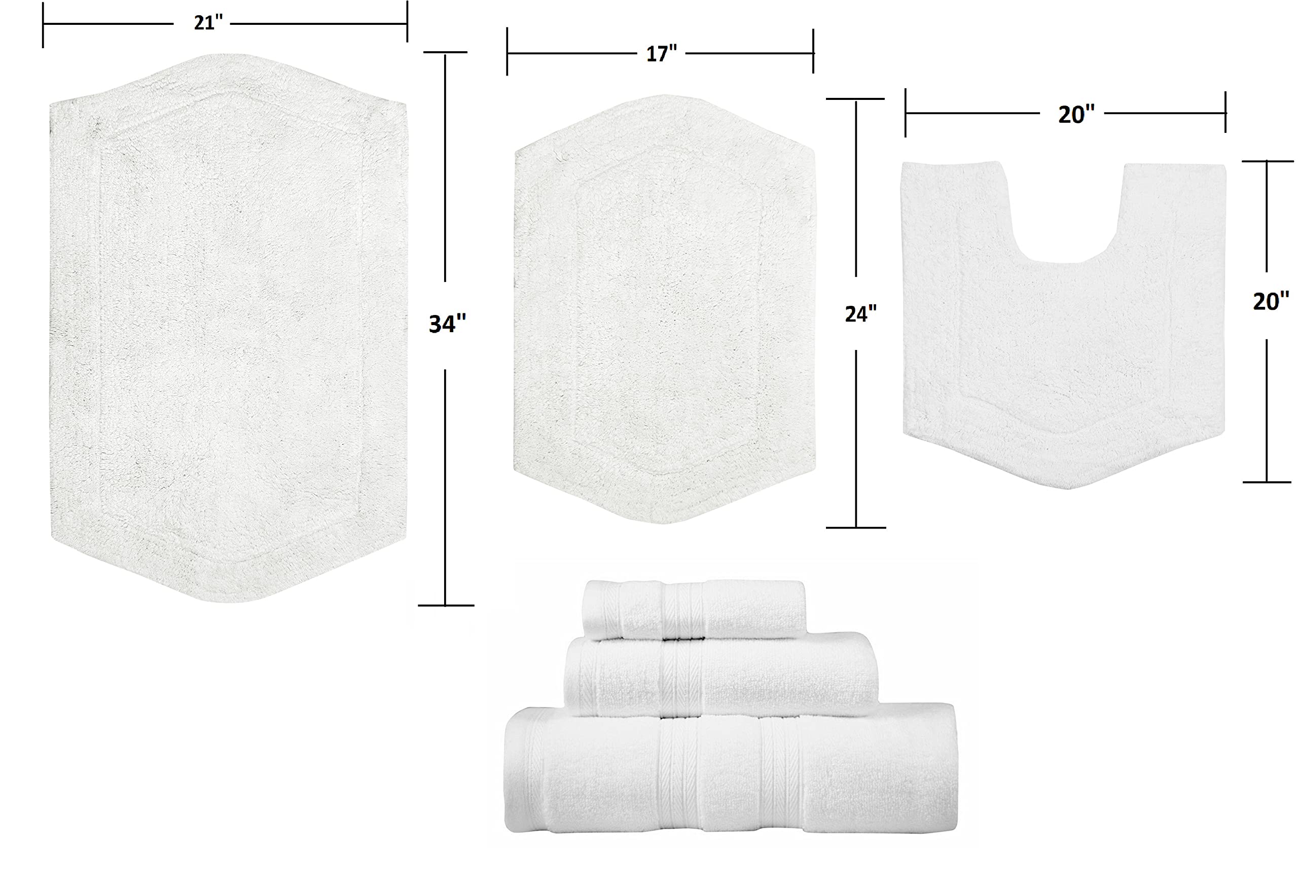 Premium 100% Cotton Tufted Bath Rug & Towel Set - Ultra Soft & Absorbent 6-Piece Bathroom Combo | Machine Washable Non-Slip Bath Mats for Shower, Tub & Vanity | Home Weavers Waterford Collection in White