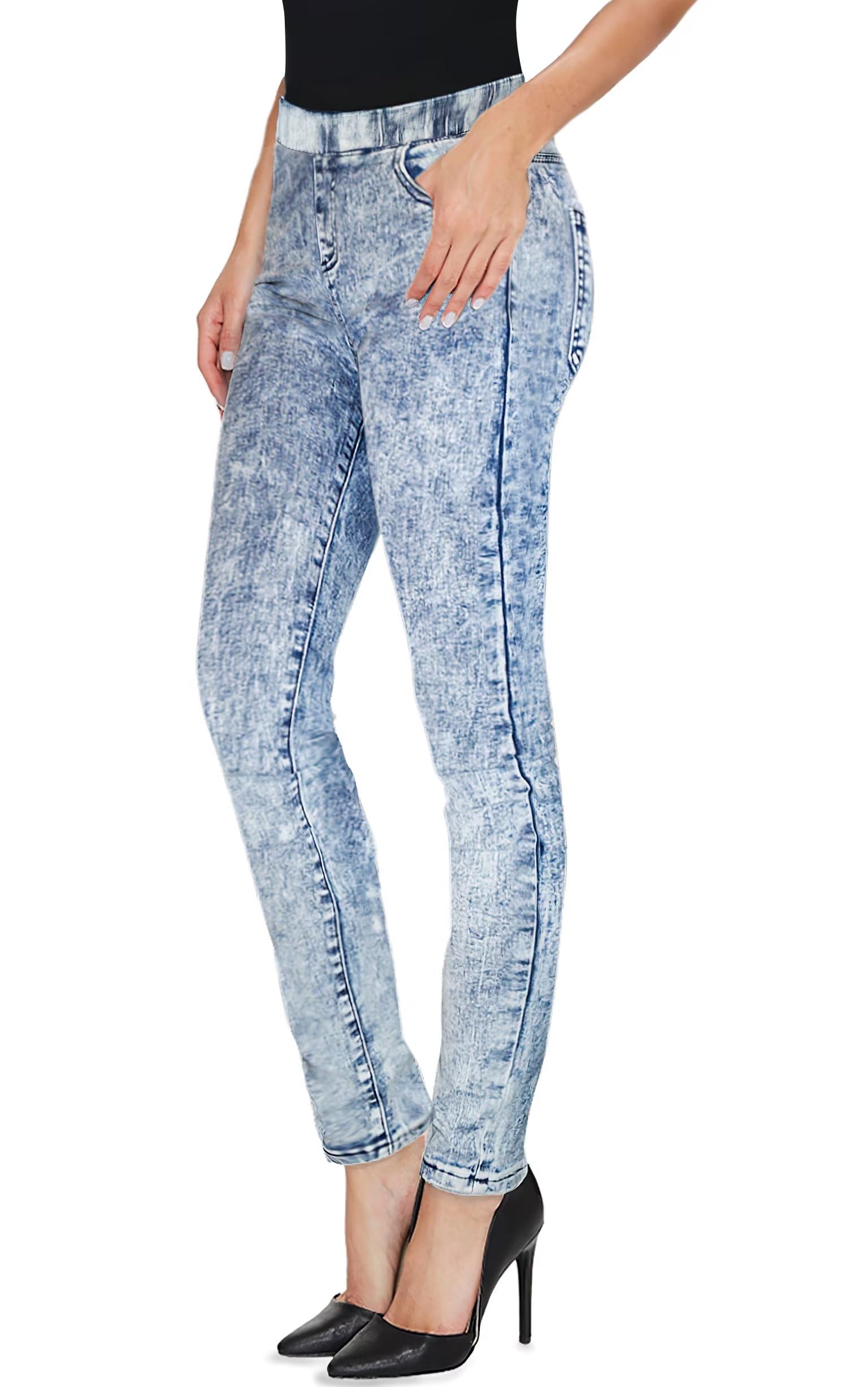 Hybrid & Company Women's Stretchy Slim Fit Skinny Leg Pull-On Jeans - Long & Short Inseam Options for Comfort | Perfect for Work, Casual Outings & Travel