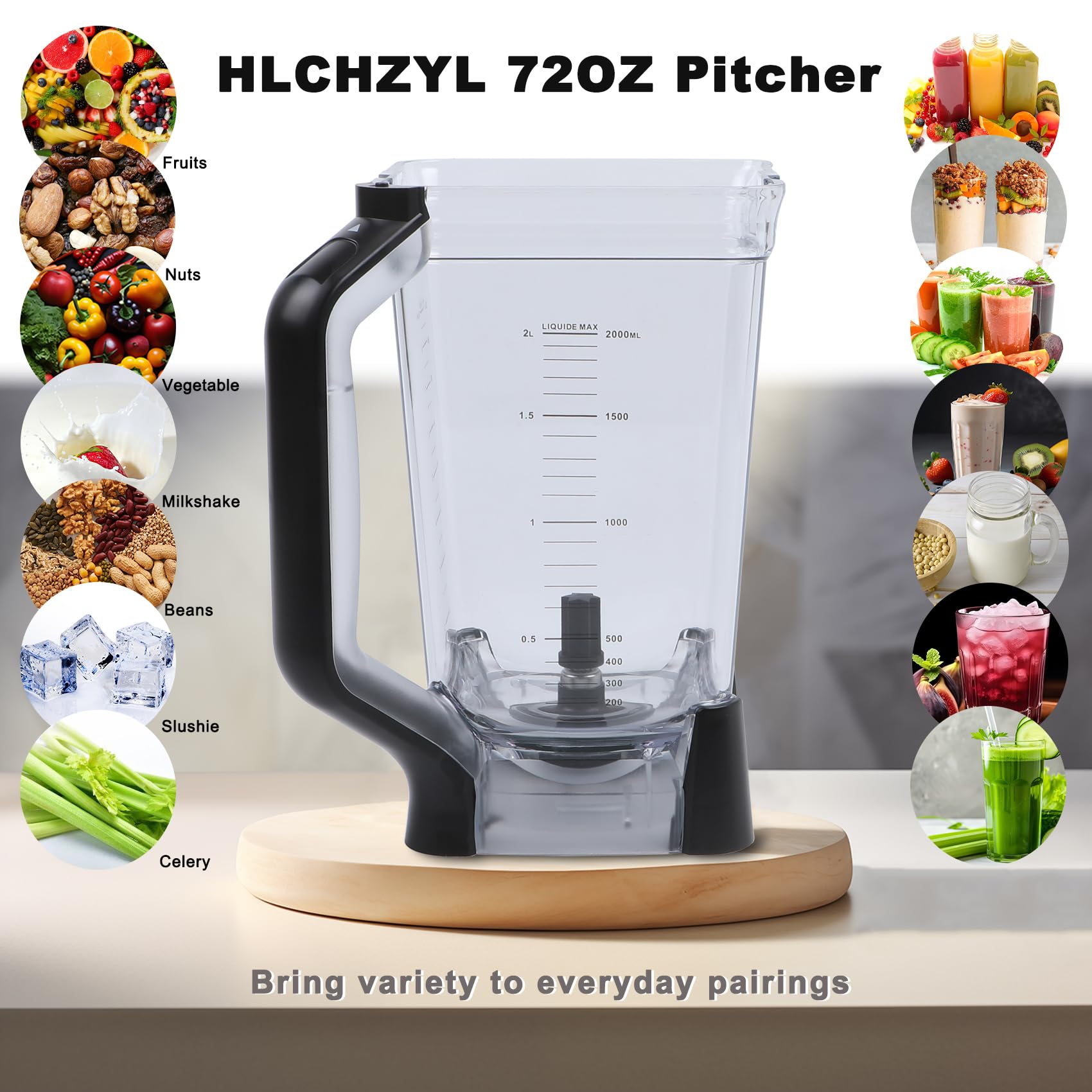 Ninja Blender Pitcher Replacement 72OZ XL Blender Cup for BL610 BL610BRN BL710WM BL710WMC CO650B CT610 C0610B CT610C CT611C - Perfect for Smoothies, Shakes & Crushing Ice