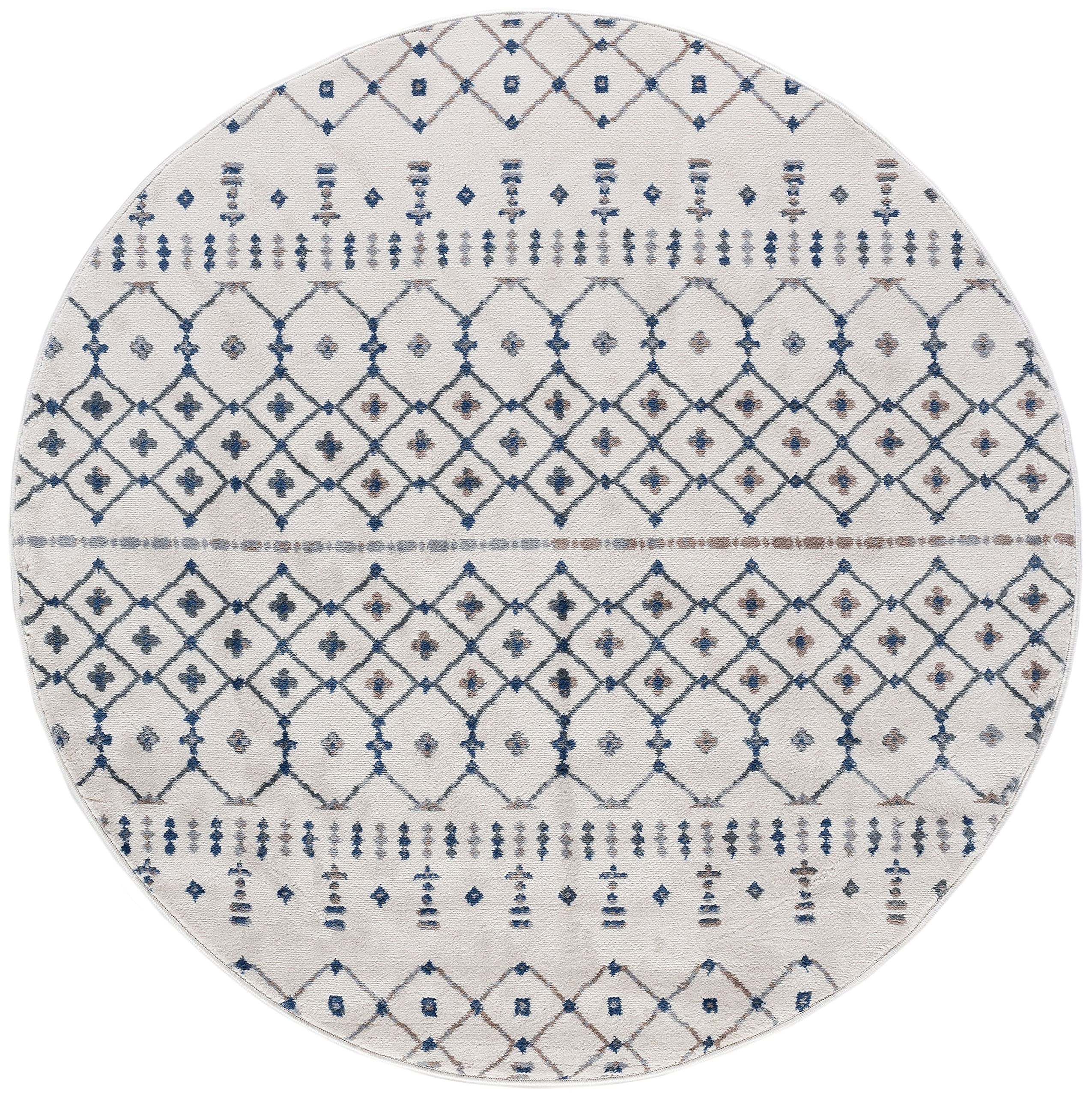 Modern Cream 6ft Round Area Rug - Soft Contemporary Carpet for Living Room, Dining Room, Bedroom, Kitchen & Entryway - Perfect for Home Decor & Cozy Spaces