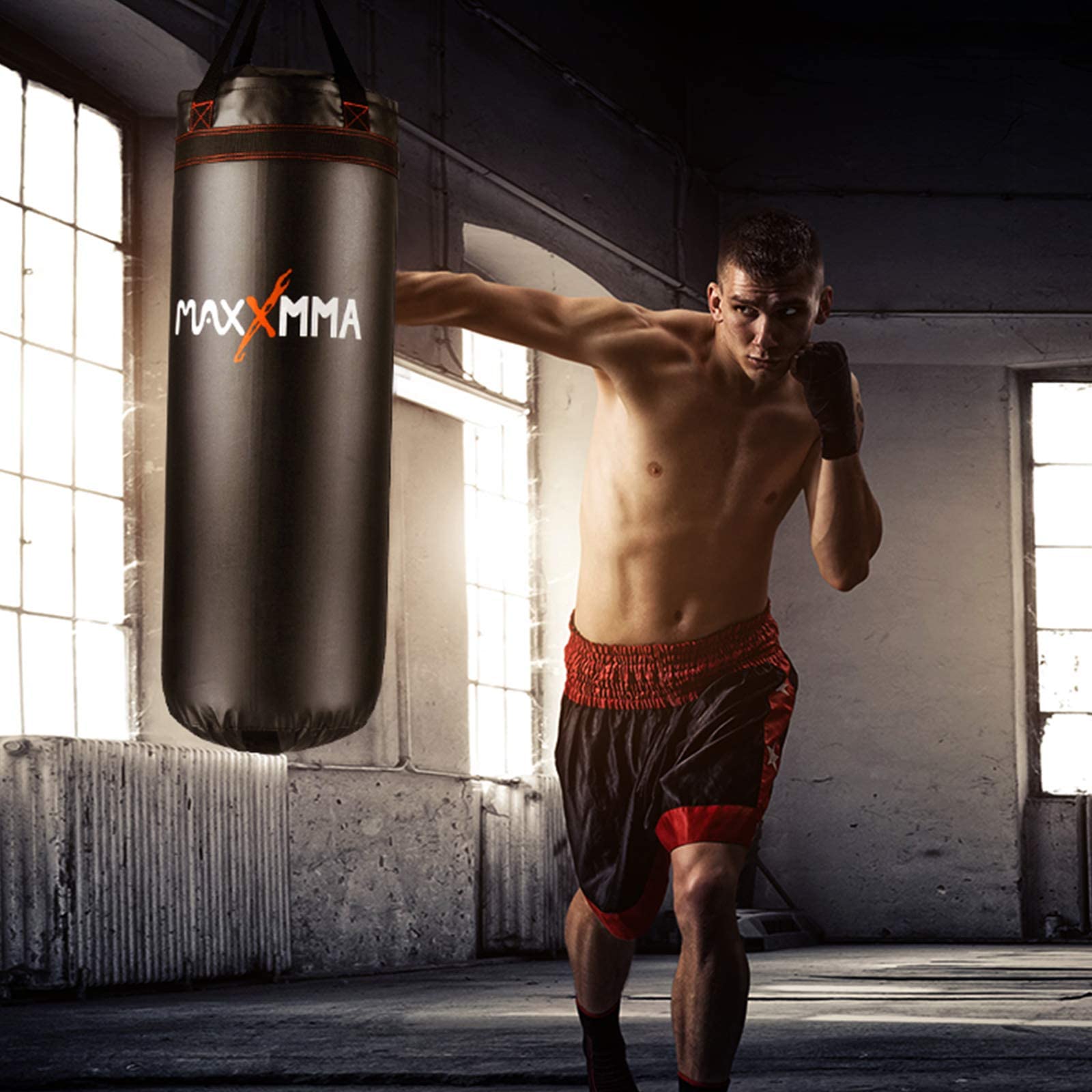 MaxxMMA 3 ft Heavy Punching Bag for MMA & Boxing - Adjustable 70-120 lbs - Water or Air Filled - Ideal for Home Gym, Training & Fitness Workouts
