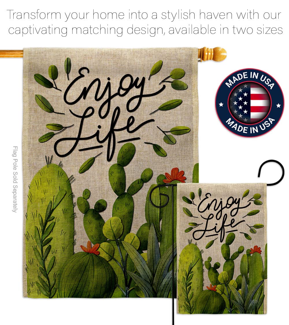 Breeze Decor Cactus Life Burlap House Flag - Southwest Desert Country Style Double-Sided Garden Banner | Made in USA | Perfect for Patio, Yard Decor & Western-Themed Gift Giving