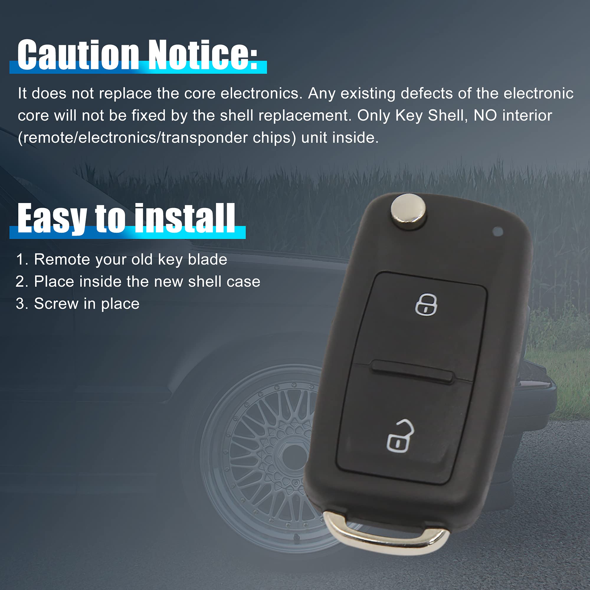 Original Title: uxcell Car Replacement Uncut Blade Flip Fob Remote Key Case for VW Transporter Polo Golf 2 Key Button Black   Optimized Title: **VW Key Fob Replacement Case - Compatible with Transporter, Polo, Golf 2 - Uncut Blade Flip Remote Key Shell (Black) - Durable & Easy to Install for Car Key Protection**    Usage Scenarios: **Perfect for replacing damaged key fobs, upgrading your car key appearance, or as a spare key case for Volkswagen vehicles.**