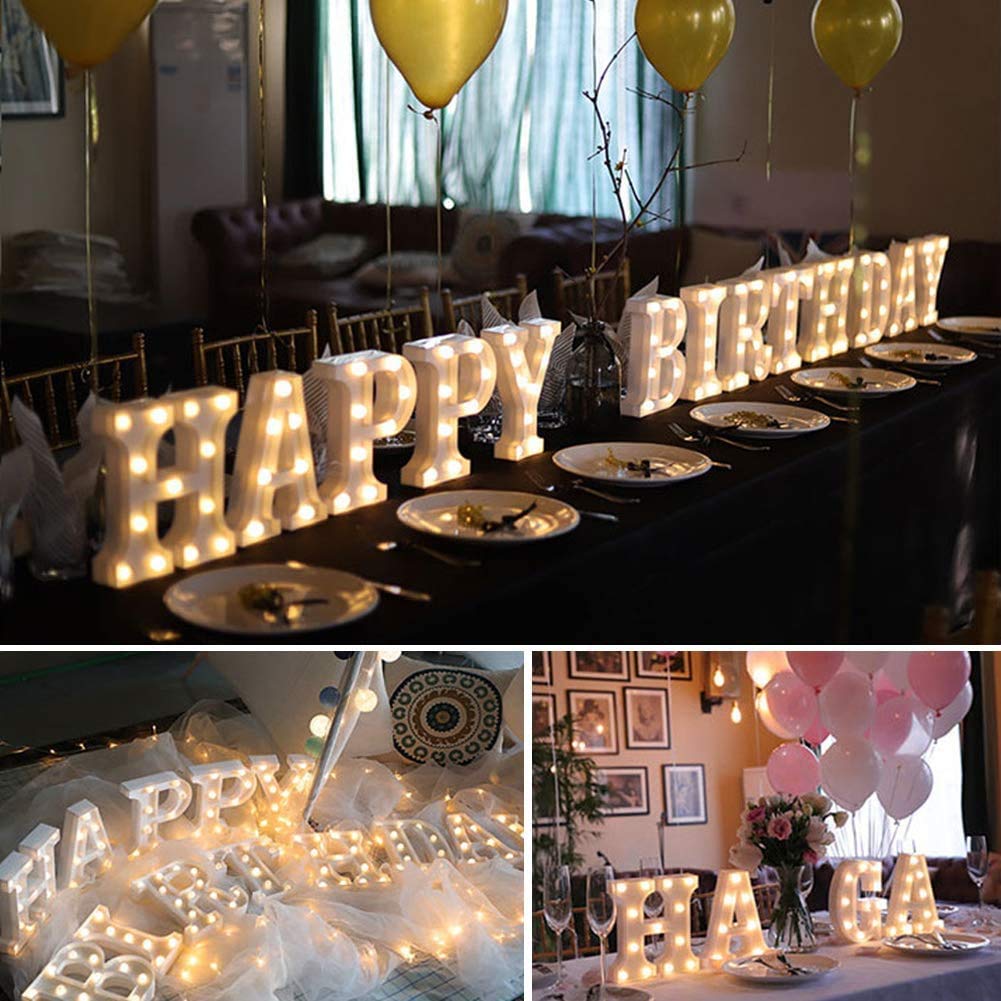 White LED Alphabet Marquee Letter Lights with Diamond Bulbs - Happy Birthday Sign for Wedding, Party, Christmas & Home Bar Decor (2AA Battery Powered) | Perfect for Romantic Proposals, Anniversary Celebrations & Festive Events