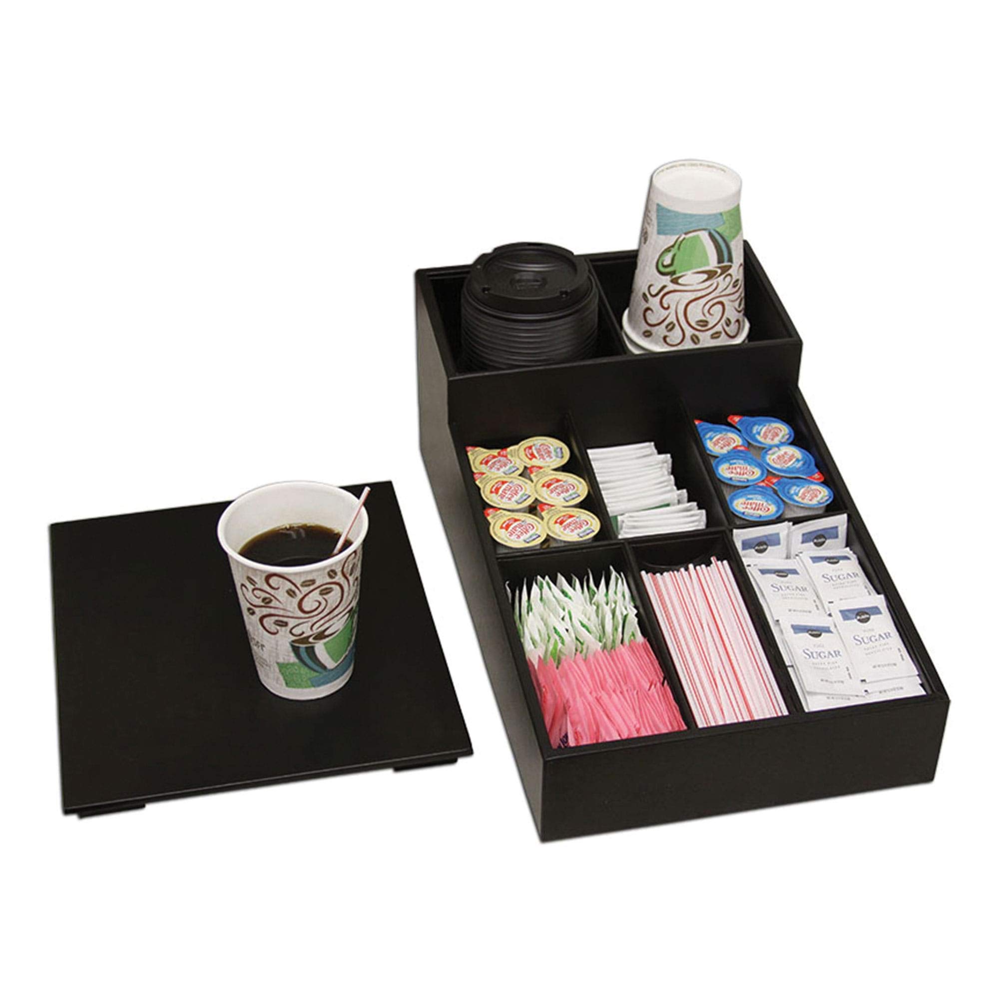 Premium Dacasso Leather Coffee Condiment Organizer - Black | Spice Rack & Kitchen Countertop Organizer for Coffee, Tea, Sugar Packets | Perfect for Home, Office & Restaurant Use