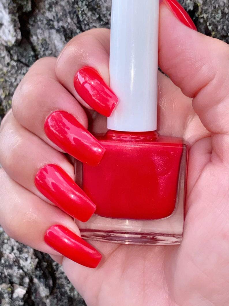 Falling in Love Red Nail Polish - Shimmer Nail Lacquer with Long Lasting Wear, Vegan & Cruelty Free - Perfect for Valentine's Day, Date Night & Special Occasions