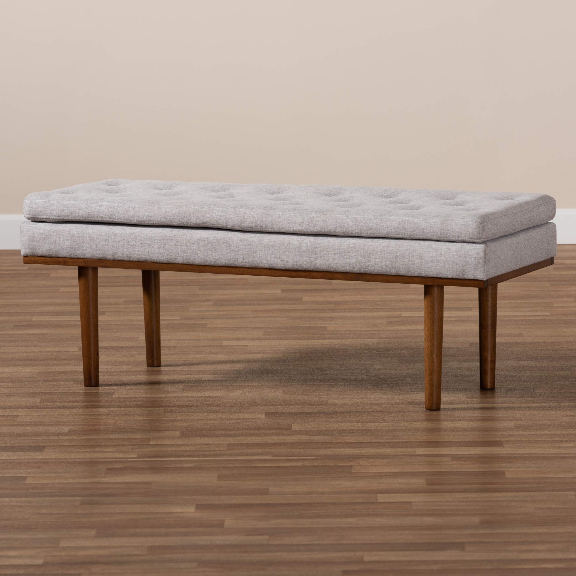 Baxton Studio Modern Upholstered Bench with Walnut Legs, Greyish Beige Fabric - Perfect for Entryway, Bedroom or Living Room Seating