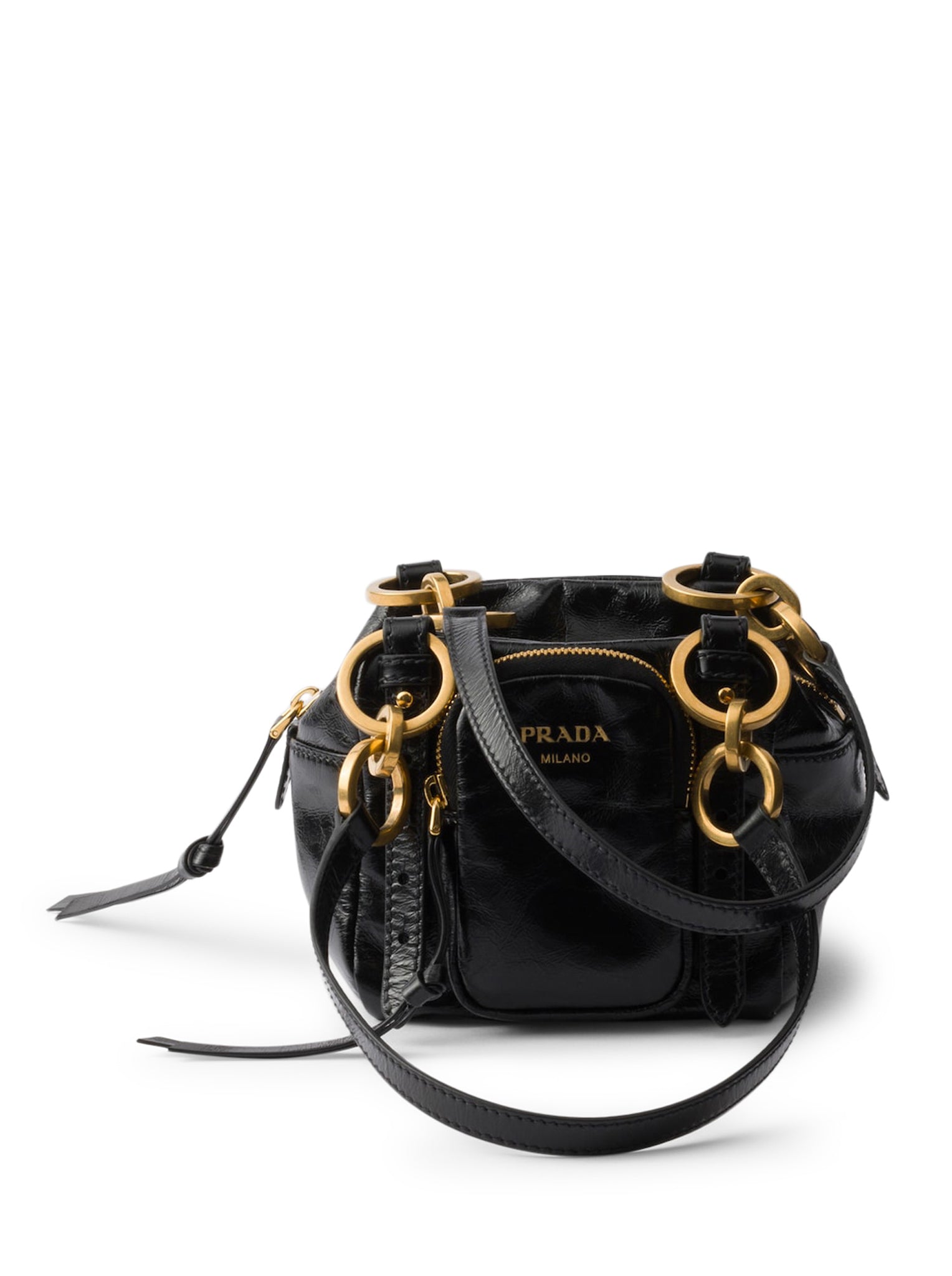 PRADA Mini Leather Dangle Top Handle Bag - Stylish & Elegant Crossbody Purse for Women | Perfect for Work, Evening Out & Travel Accessories