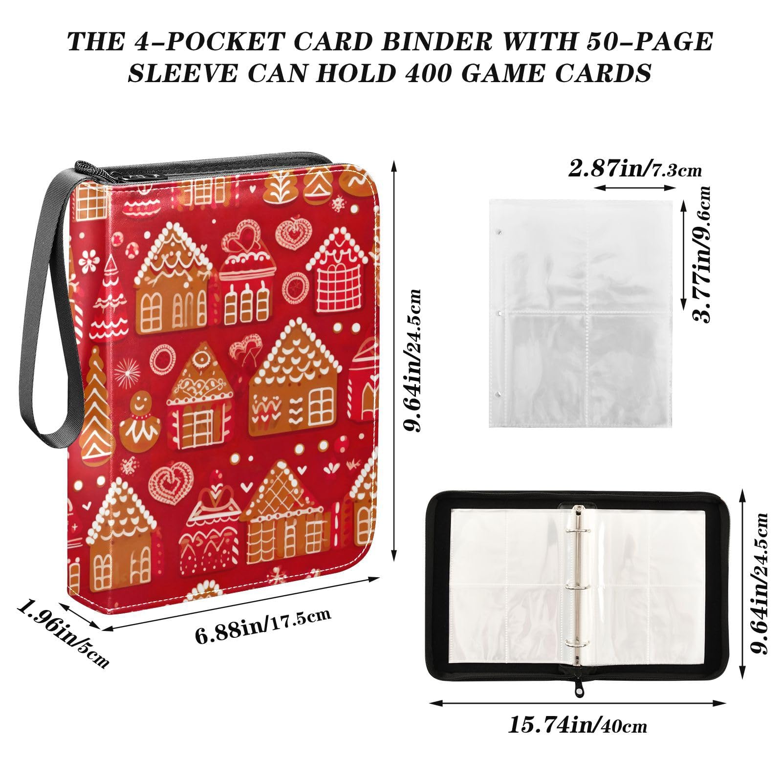 Christmas Gingerbread House 4-Pocket Trading Card Binder - 50 Sleeves Holds 400 Cards, 3-Ring Card Holder Album for Collectors | Perfect for Holiday Gifts, Trading Card Storage & Display for Boys & Girls