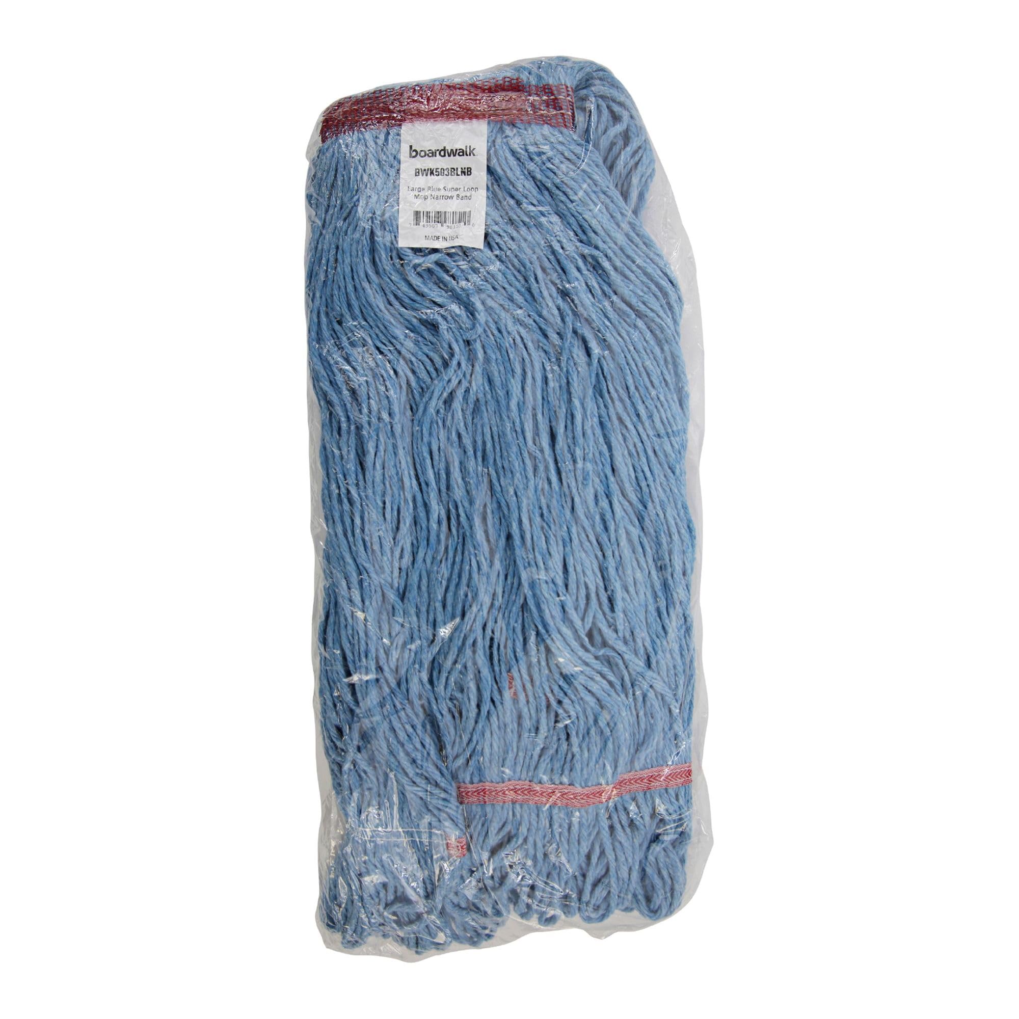 Boardwalk BWK503BLNB 1 Inch Super Loop Cotton/Synthetic Fiber Wet Mop Head - Large, Blue (12/Carton) - Heavy Duty Commercial Cleaning for Floors, Kitchens & Hospitals