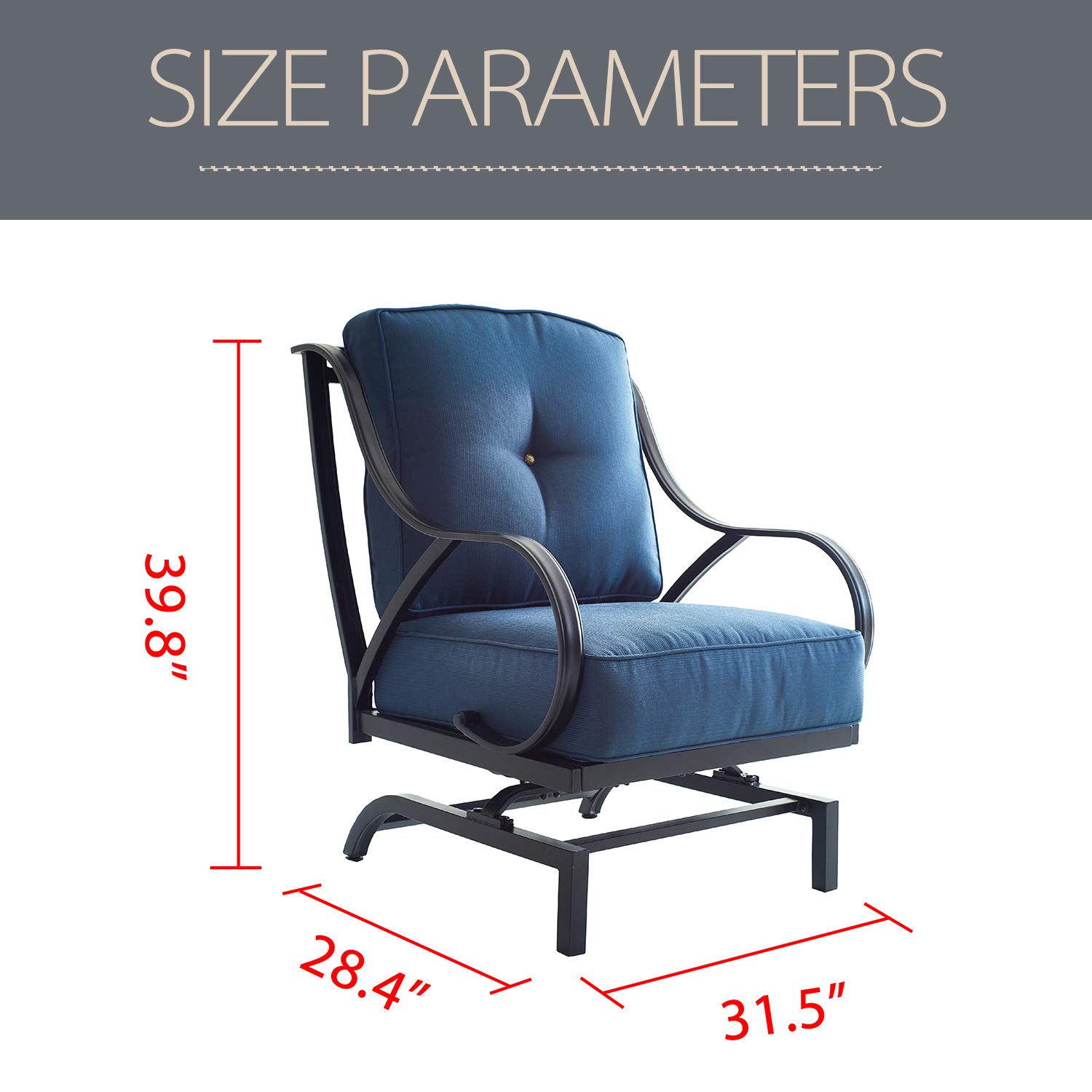 LOKATSE HOME Outdoor Bistro Chair - Wrought Iron Patio Furniture with Thick Cushions & Curved Armrests - Weather-Resistant Metal Conversation Armchair in Blue - Perfect for Garden, Deck, Poolside & Outdoor Dining Areas