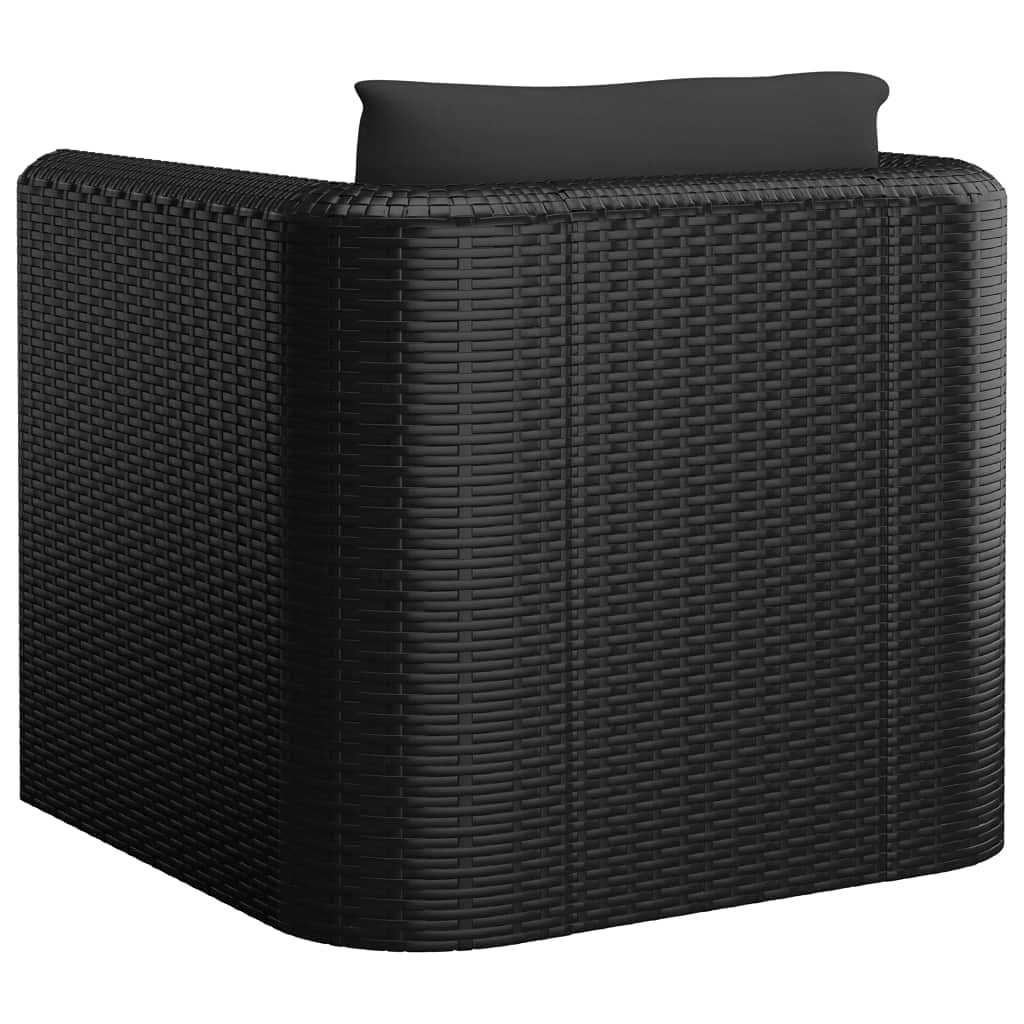 Outdoor Single Sofa with Cushions - Black Poly Rattan Patio Furniture for Backyard, Porch, Balcony - Comfortable Upholstered Seating for Relaxing, Lounging & Entertaining Guests