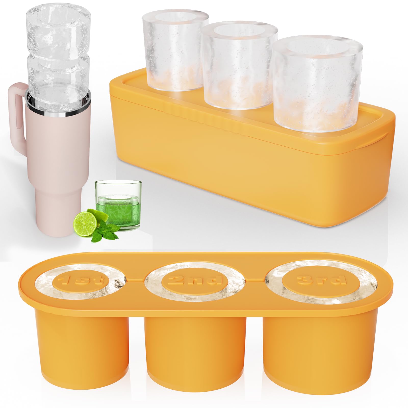 Stanley 3-Piece Silicone Hollow Cylinder Ice Cube Tray with Lid & Storage Bin - Perfect for 40oz Tumblers, Cocktails & Whiskey Drinks - Reusable Ice Maker for Home Bars & Parties