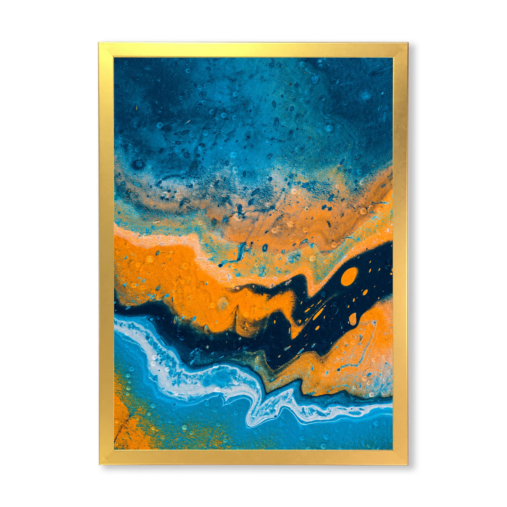 Abstract Marble Wall Art in Blue and Orange - Modern Framed Canvas Painting for Living Room, Bedroom & Office Decor | DesignQ IV