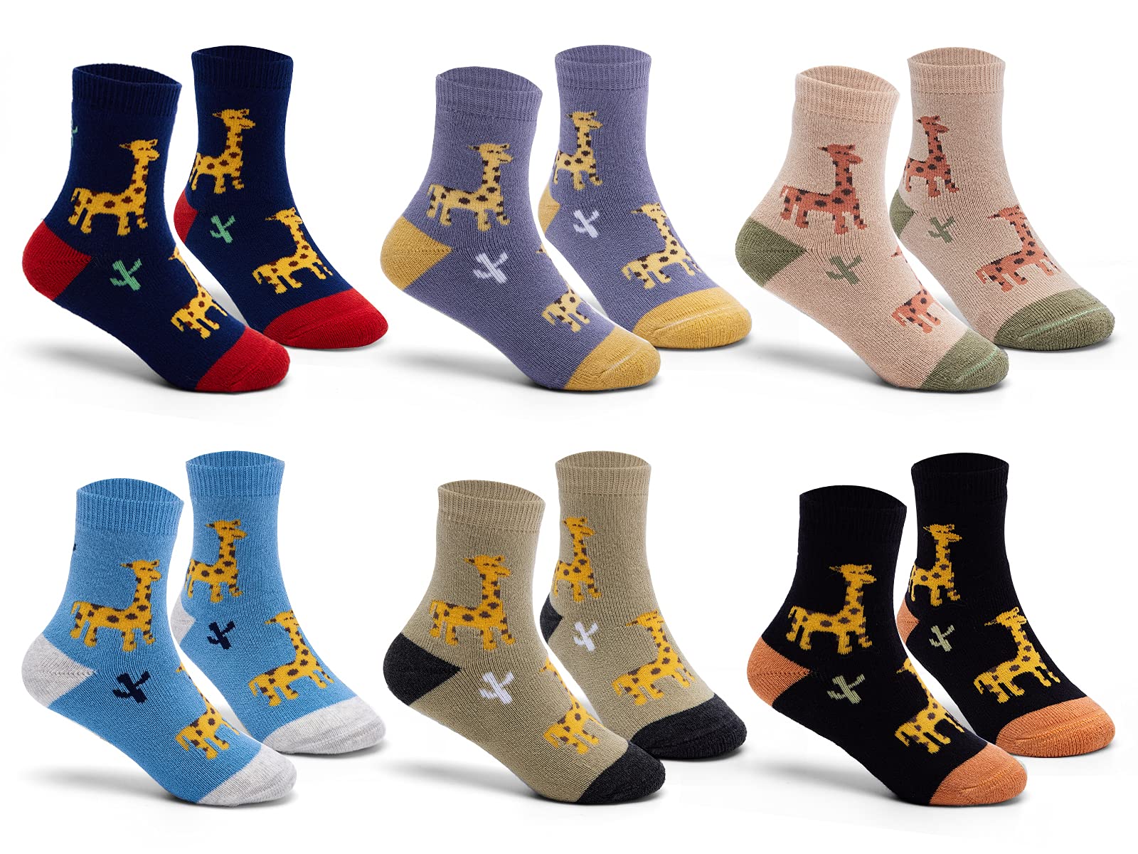 Boys Winter Socks - 6 Pairs Warm Thermal Terry Crew Socks for Kids | Cold Weather, Snow Boots & Outdoor Activities