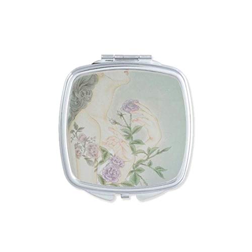 DIYthinker Purple Flower Chinese Painting Compact Mirror - Double Sided Glass, Portable Pocket Makeup Mirror for Women (Perfect for Travel, Home Vanity & Handbag)