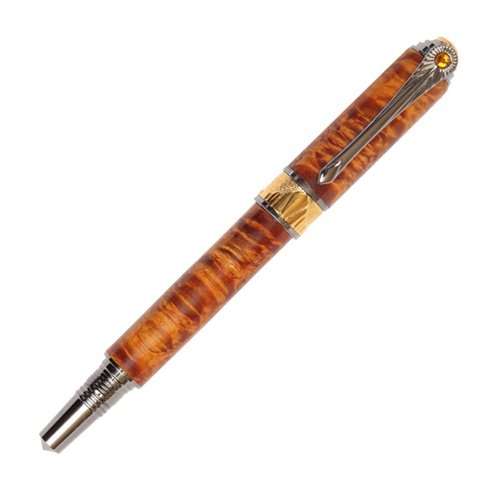 Lanier Art Deco Fountain Pen - Premium Black Titanium & 22kt Gold Trim - Yellow Box Elder Wood - Luxury Writing Instrument for Professionals & Collectors - Perfect for Business Signatures, Gift Giving & Calligraphy