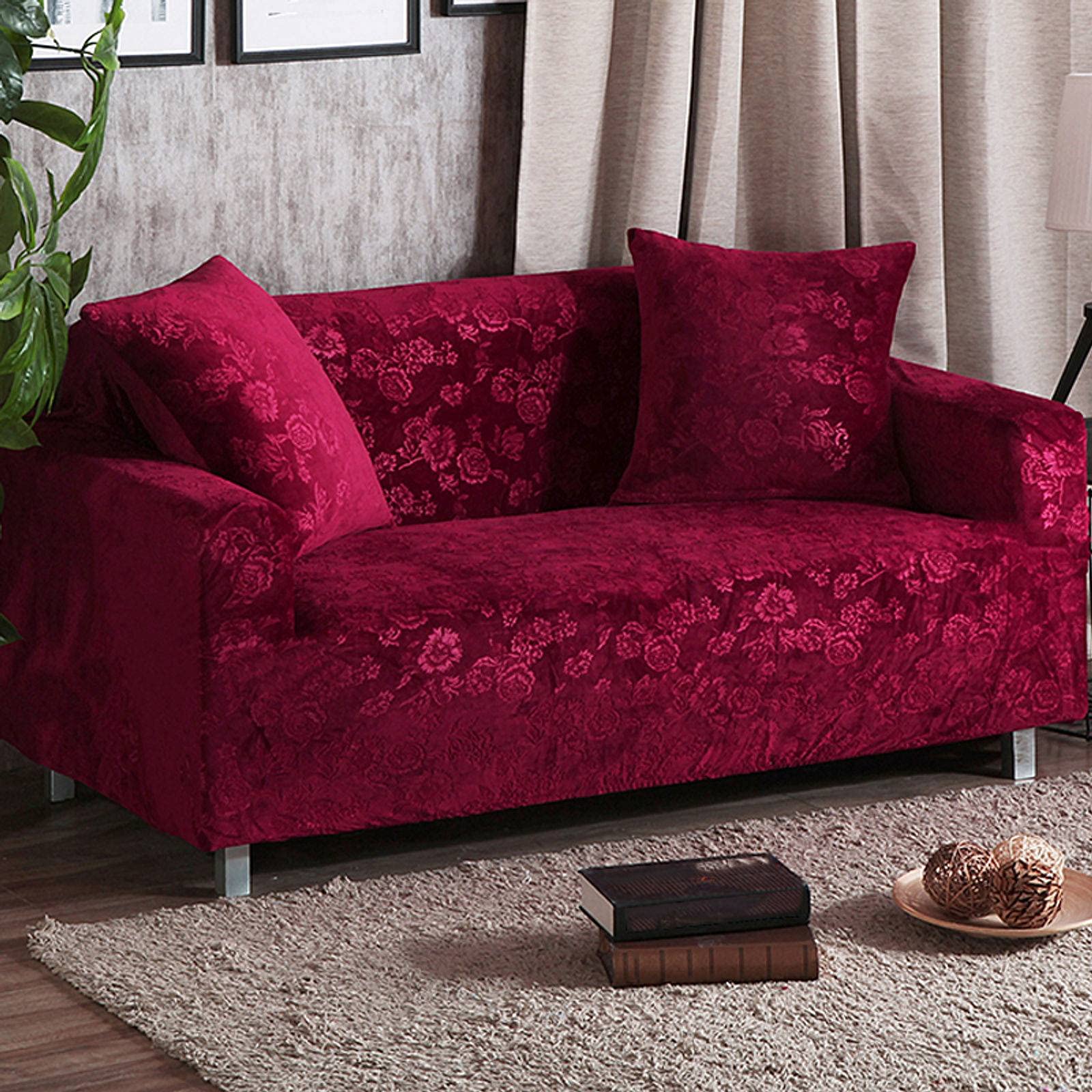 Velvet Sofa Slipcover - Stretch Jacquard Couch Cover, Super Soft Elastic Furniture Protector, Thickened Anti-Scratch Pet-Proof Sofa Cover for Kids & Pets (Solid Color) - Perfect for Living Room, Bedroom & Home Decor Protection