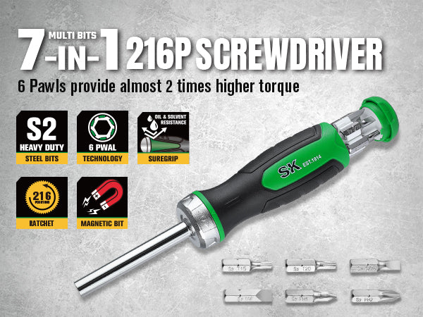 7-in-1 Multi-bit Reversible Ratcheting Screwdriver with 216 Positions - Perfect for Home Repairs, DIY Projects & Professional Use