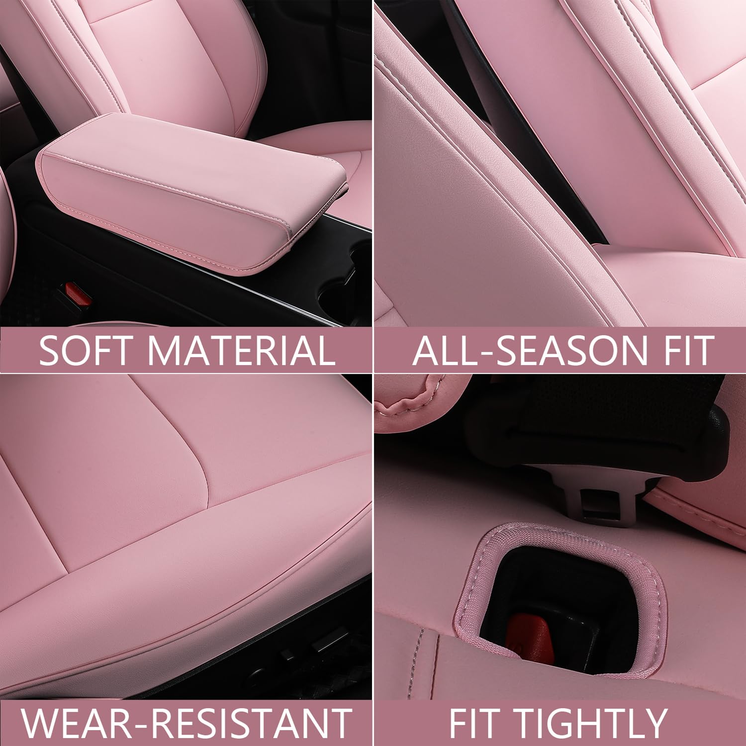 Premium PU Leather Tesla Model 3 Seat Covers (2017-2023) - 12-Piece Set in Pink - Waterproof Car Seat Protectors for Enhanced Comfort & Style - Perfect for Daily Commute, Road Trips & Family Protection