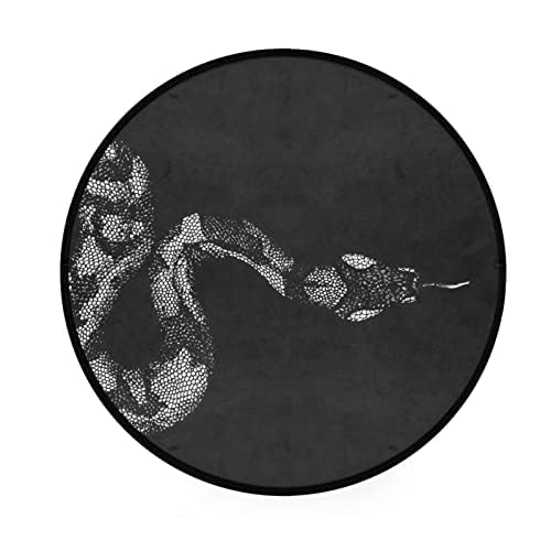 Non-Slip Black Snake Pattern Round Area Rug - 3' Diameter Doormat & Floor Mat for Bedroom, Living Room, Study | Perfect for Kids Play Area, Home Decor & High Traffic Entryways