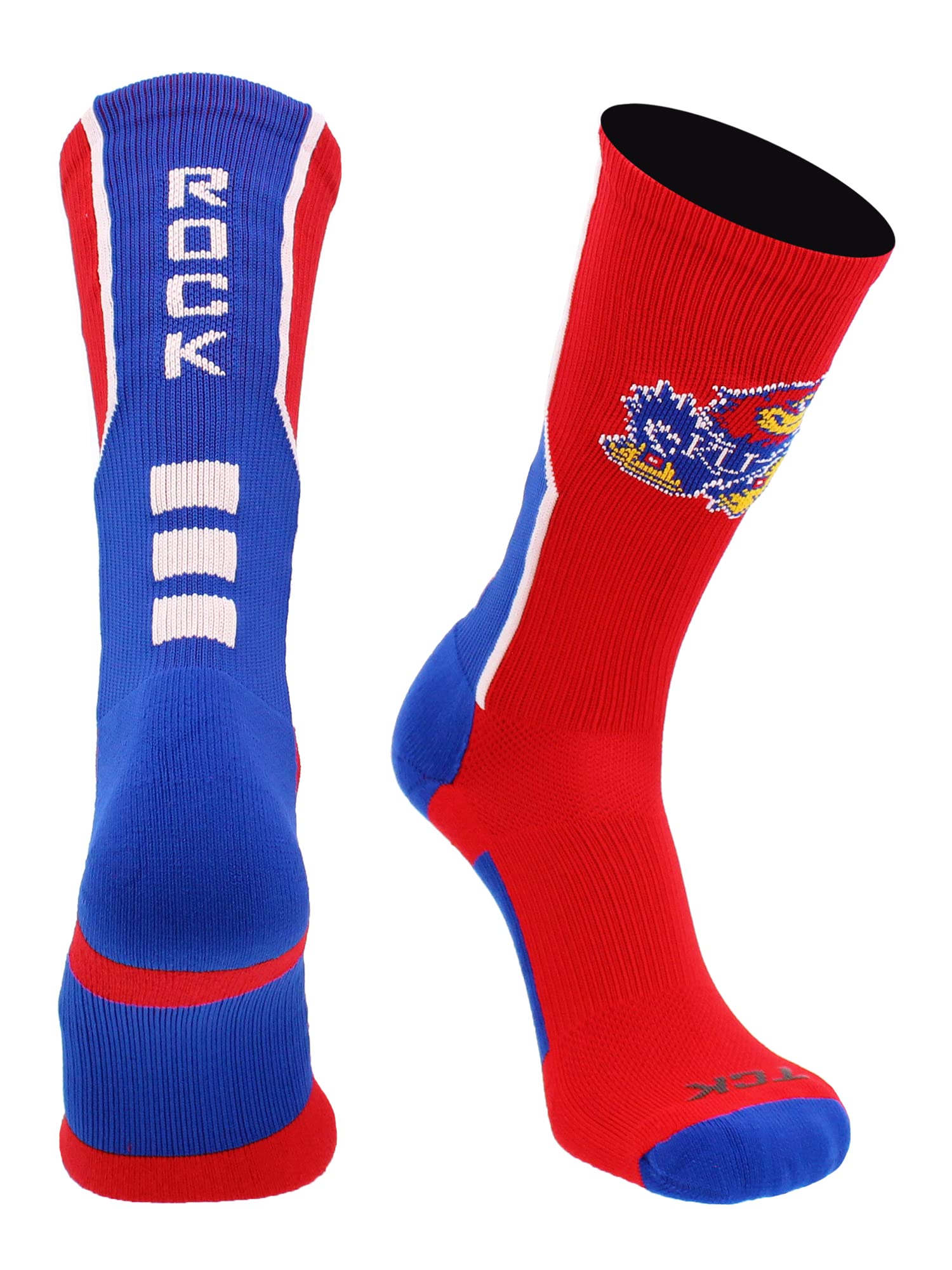 TCK Kansas Rock Chalk Jayhawks Socks - Crew Socks for Men & Women - Official KU Jayhawks Fan Gear - Perfect for Basketball Games & College Spirit Wear