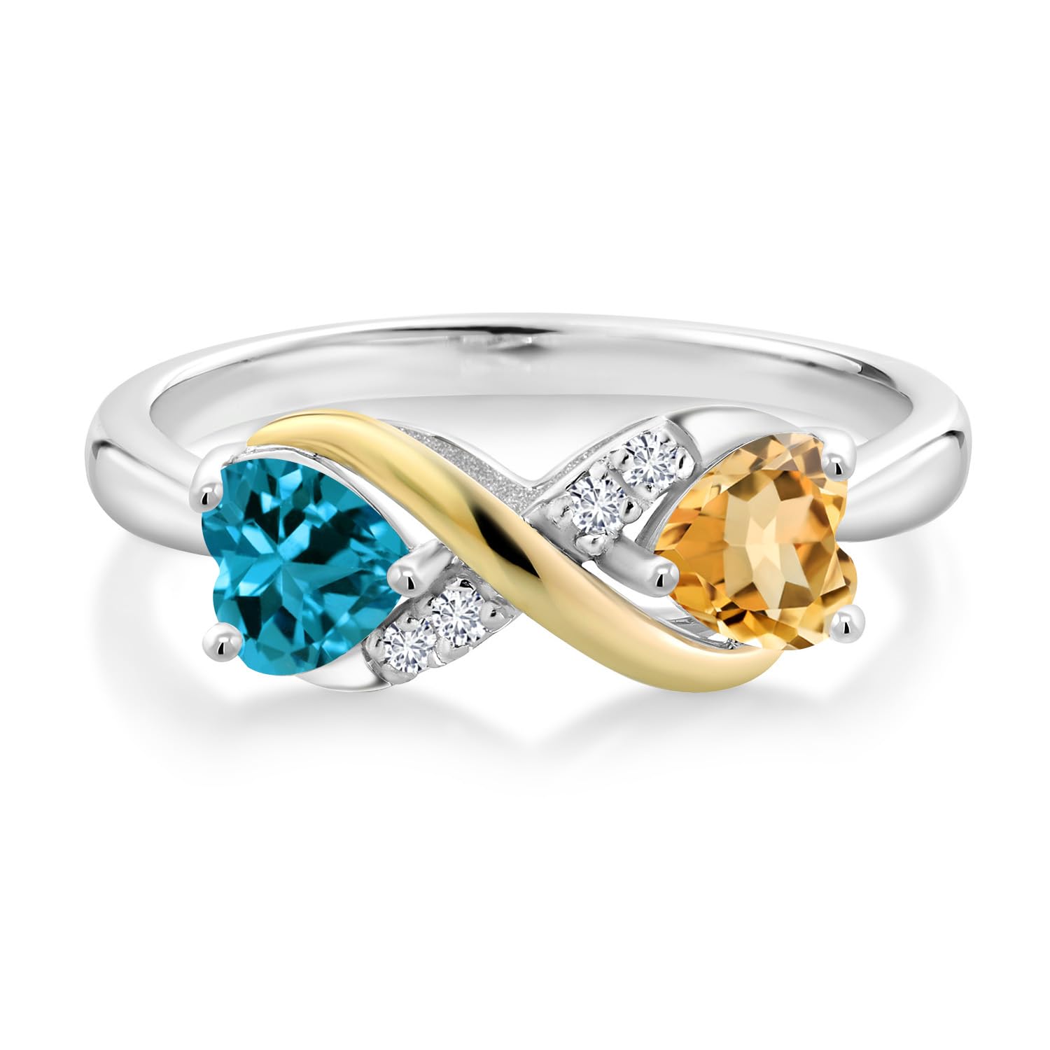 1.05 Ct London Blue Topaz & Yellow Citrine 925 Silver 10K Gold Lab-Grown Diamond Ring for Women | Elegant Wedding, Engagement & Anniversary Jewelry Gift