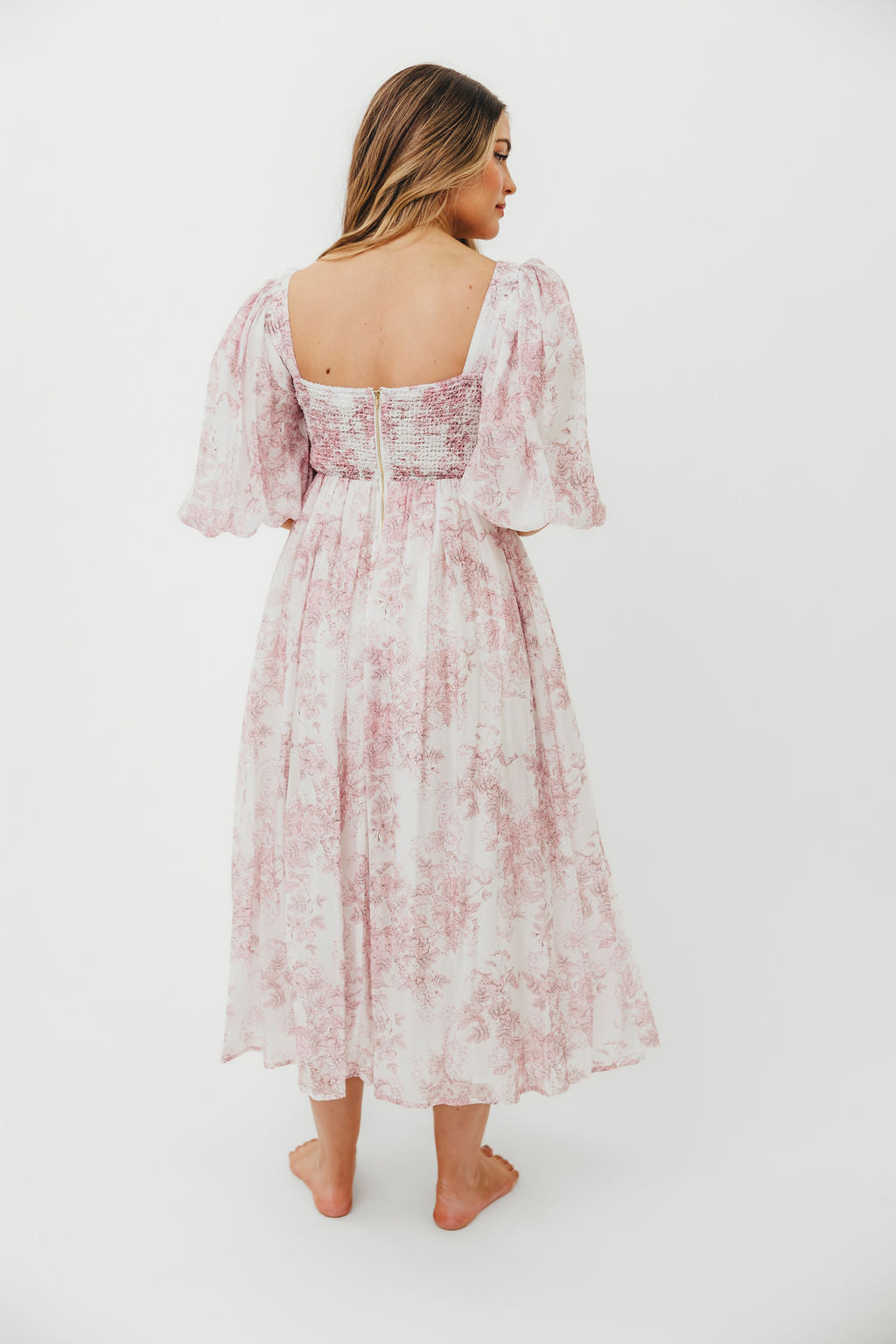 Light Pink Floral Harlow Midi Dress - Bump Friendly Maternity Dress with Inclusive Sizing (S-3XL) | Perfect for Baby Showers, Bridal Events & Summer Weddings
