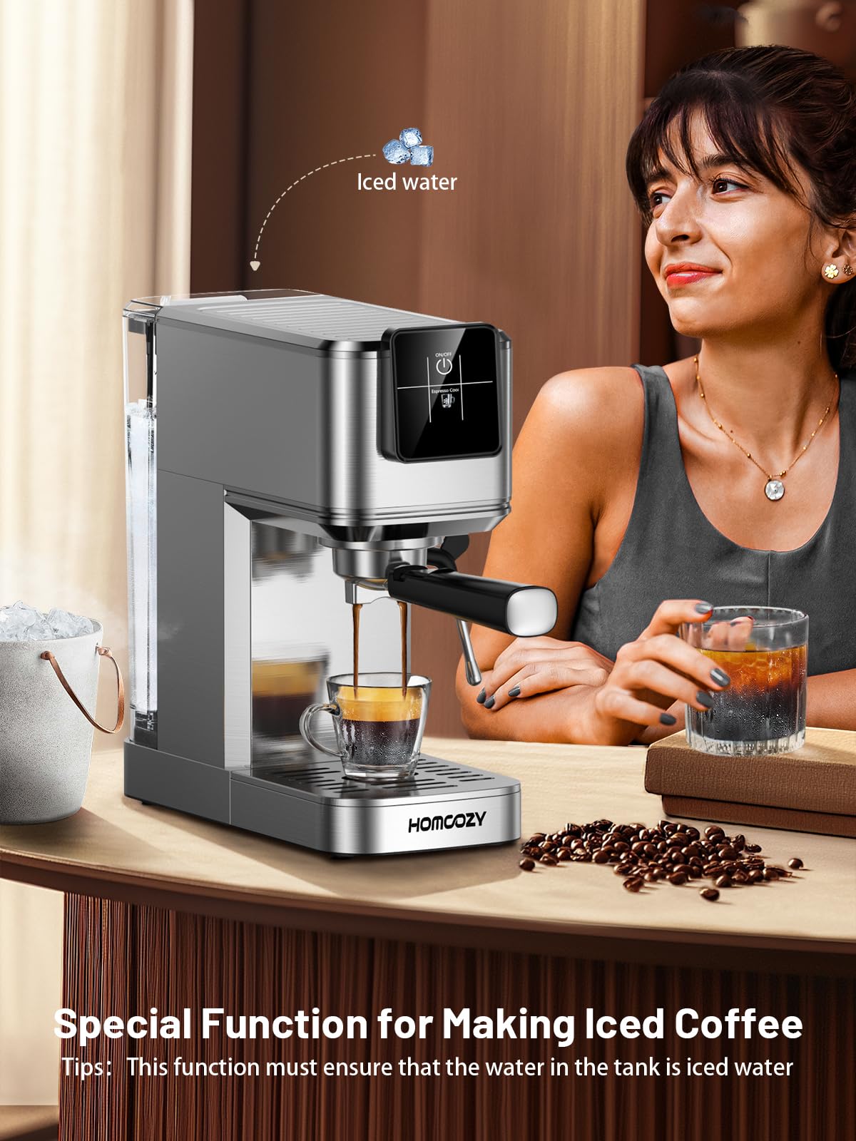 20 Bar Espresso Coffee Machine with Rapid Cold Brew Technology - Separate Milk Tank & Touch Screen Control - Perfect for Lattes, Cappuccinos & Americano - Ideal for Home, Office & Coffee Shops - Stainless Steel Commercial Grade Coffee Maker