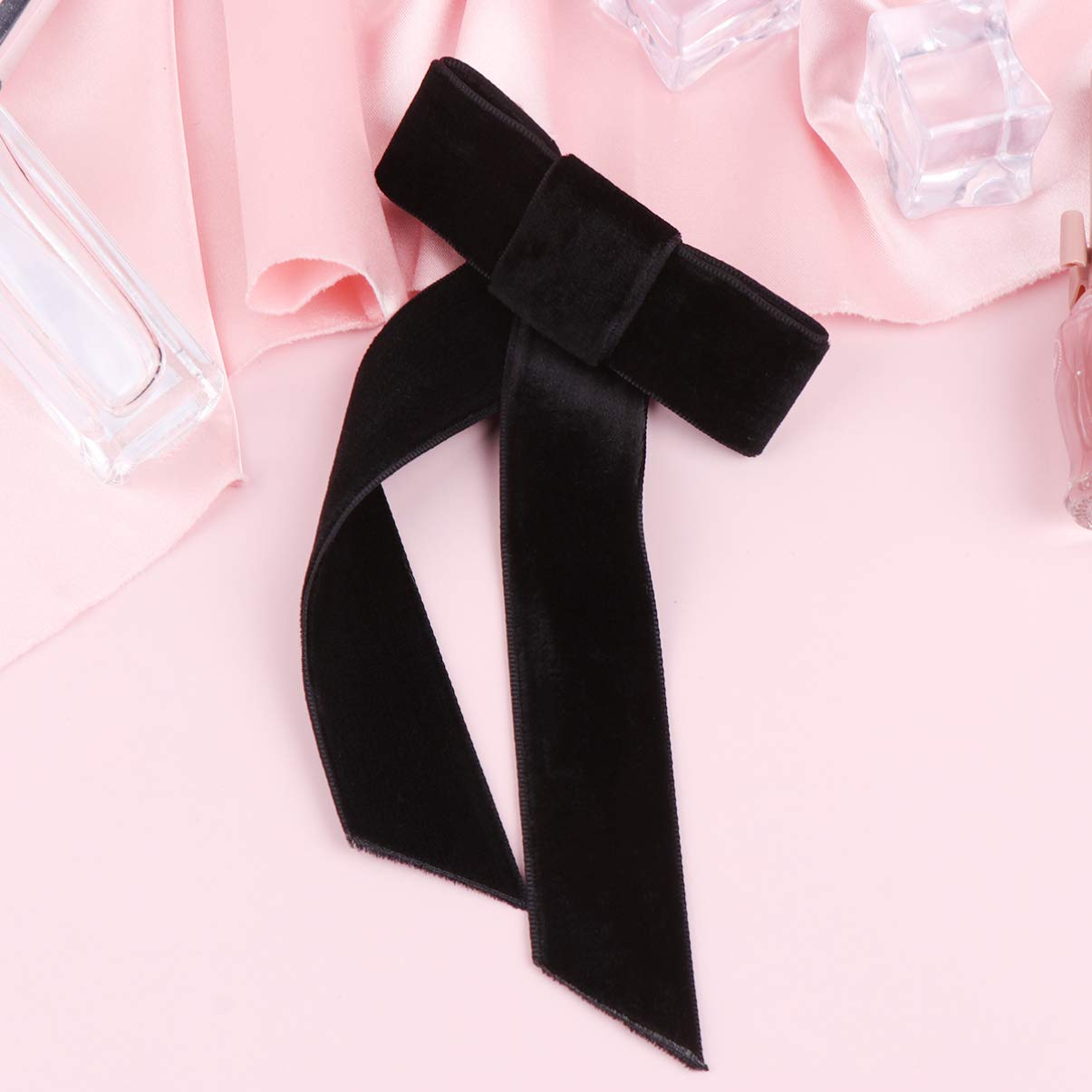 Minkissy Satin & Velvet Hair Bows for Women & Girls - Big Hair Bows, Bowknot Scrunchies & Barrettes Collection (Black) - Perfect for Weddings, Parties & Everyday Fashion Accessories