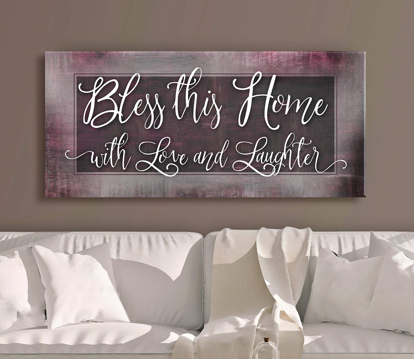 Bless This Home With Love - Religious Wall Decor for Housewarming Gifts, Rustic Home Decoration for Living Room, Blessed Wall Art (Red Wine, 60x27 inches) - Perfect for Farmhouse, Cottage & Christian Home Decor
