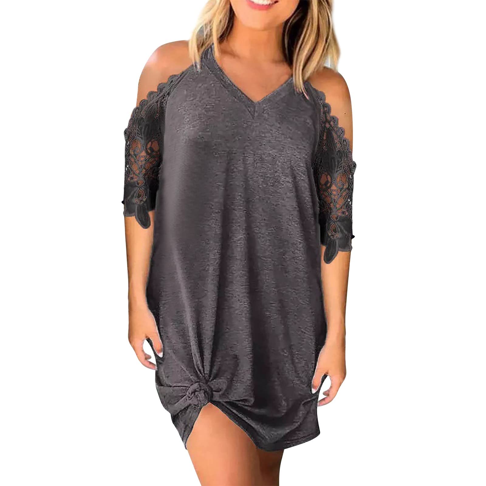 Women's Casual Short Sleeve Twist Front Knot Tunic Dress - Summer Flowy T-Shirt Dress for Women | Perfect for Beach, Vacation & Everyday Wear