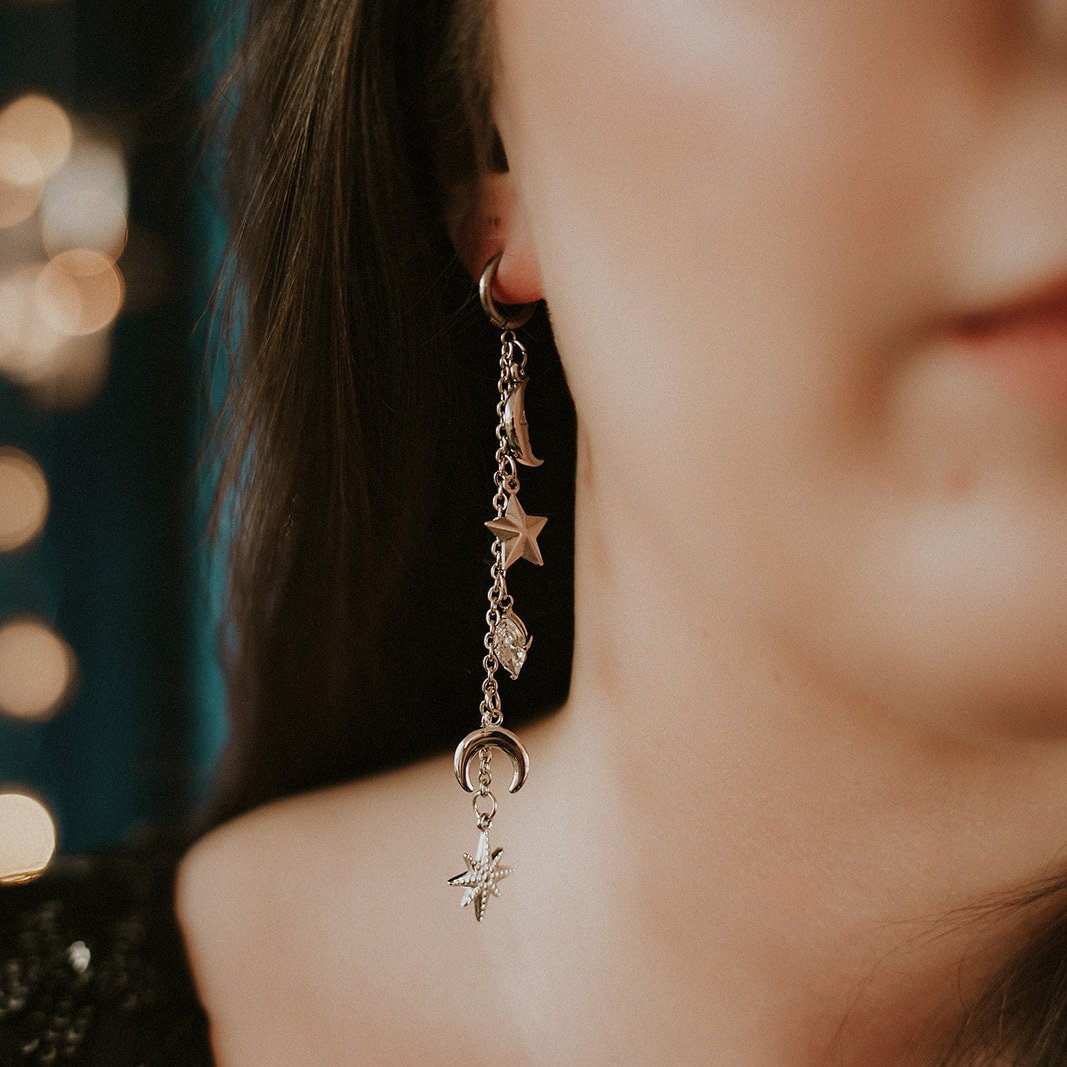 Celestial Cassiopeia Star and Moon Earrings - Elegant Constellation Jewelry for Women - Perfect for Date Night, Wedding & Stargazing Gifts