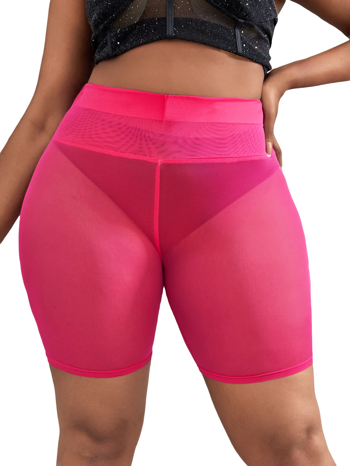 MakeMeChic Women's Sheer Mesh Biker Shorts - High Waist Yoga Shorts, Workout Leggings for Cycling, Running & Gym
