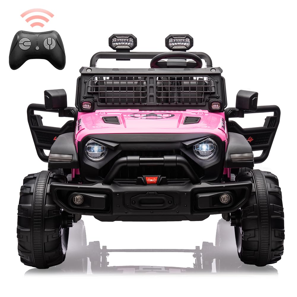 GARVEE 24V Electric Ride On Truck for Kids - 2 Seater Remote Control Car with LED Lights, Music & Horn | Large Storage Space & Cup Holder | Pink Toddler Toy Vehicle for Ages 3-8 | Perfect for Outdoor Play, Birthday Gifts & Family Fun