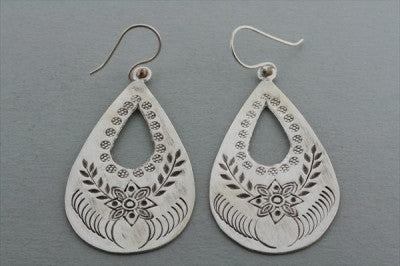 Elegant Floral Teardrop Earrings for Women - Handmade Etched Silver Dangle Earrings - Perfect for Weddings, Parties & Everyday Wear